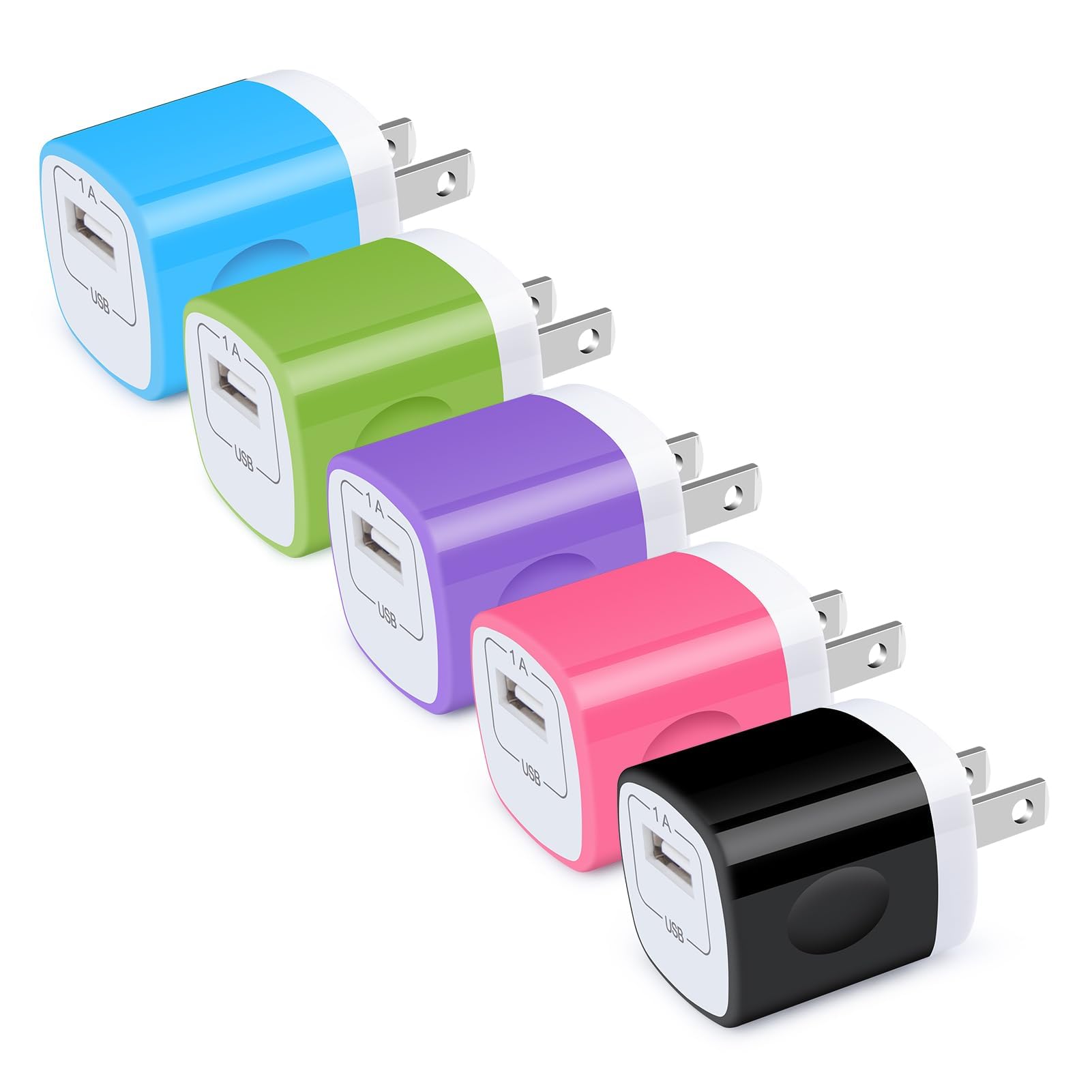 Hootek 5-Pack USB Wall Charger Block - 1A/5V Single Port Fast Charging Cube for iPhone 16/15 Pro Max/14/13/12/XS/X/8 Plus, iPad, Samsung Galaxy, LG, HTC, Moto & Android Phones - Perfect for Home, Office & Travel Charging