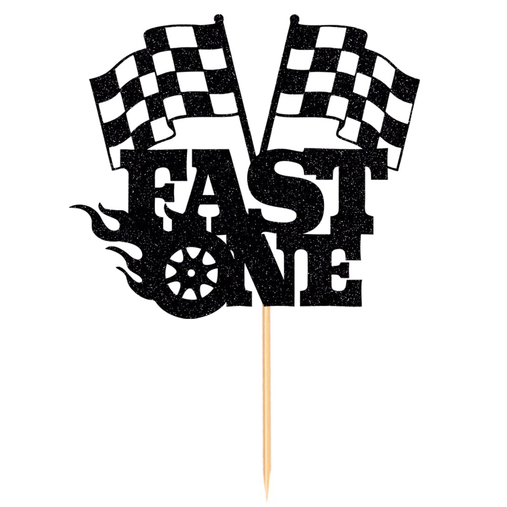 Fast One Cake Topper - 1st Birthday Race Car Theme Decor for Boys & Girls - Chequered Flag Photo Booth Props & Backdrop Supplies - Perfect for Birthday Parties, Baby Showers & Themed Celebrations