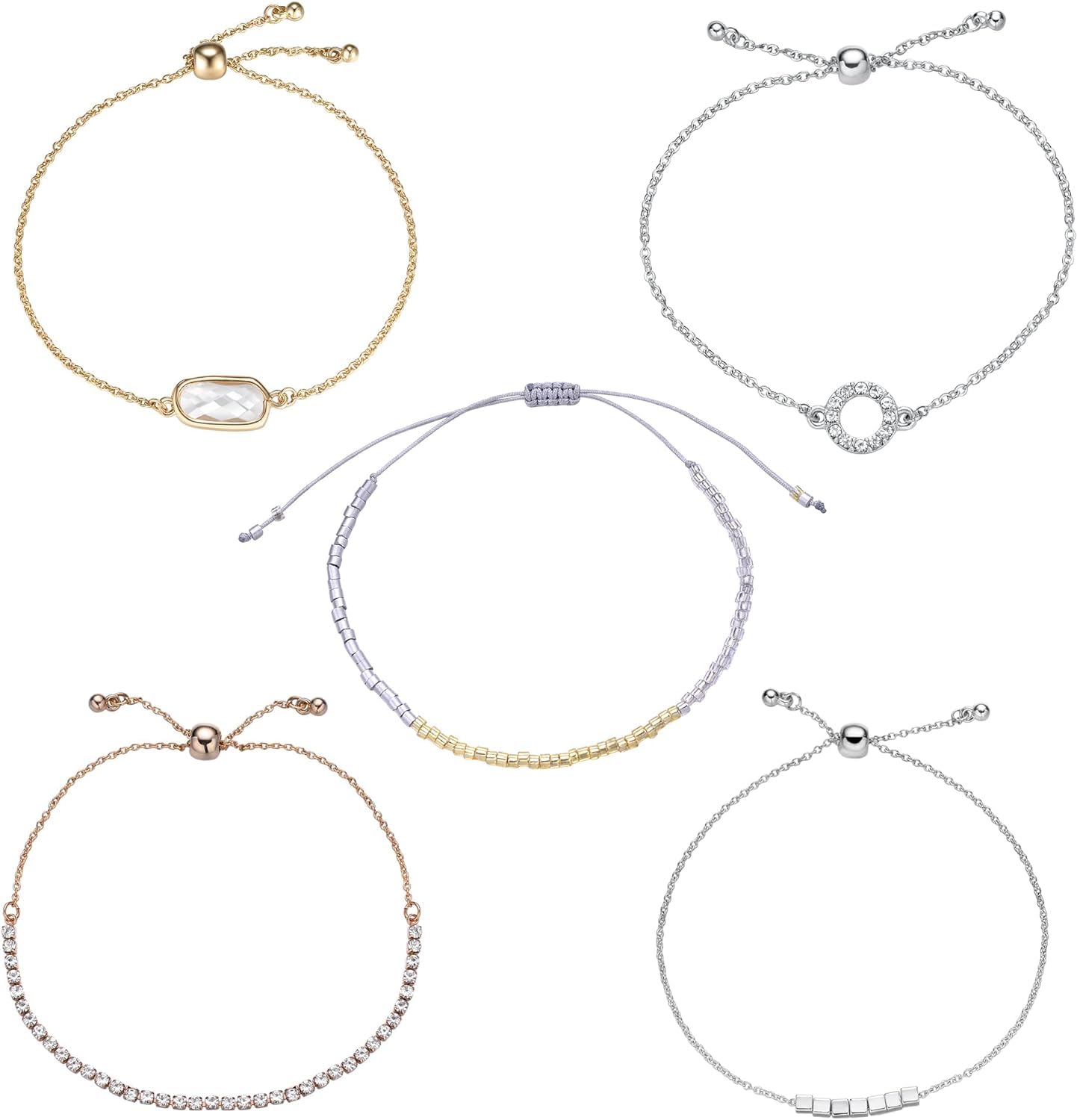 Kevia 5-Piece Stackable Bracelet Set in Silver & Gold with CZ Stones - Elegant Layered Jewelry for Women, Perfect for Parties, Weddings & Everyday Wear