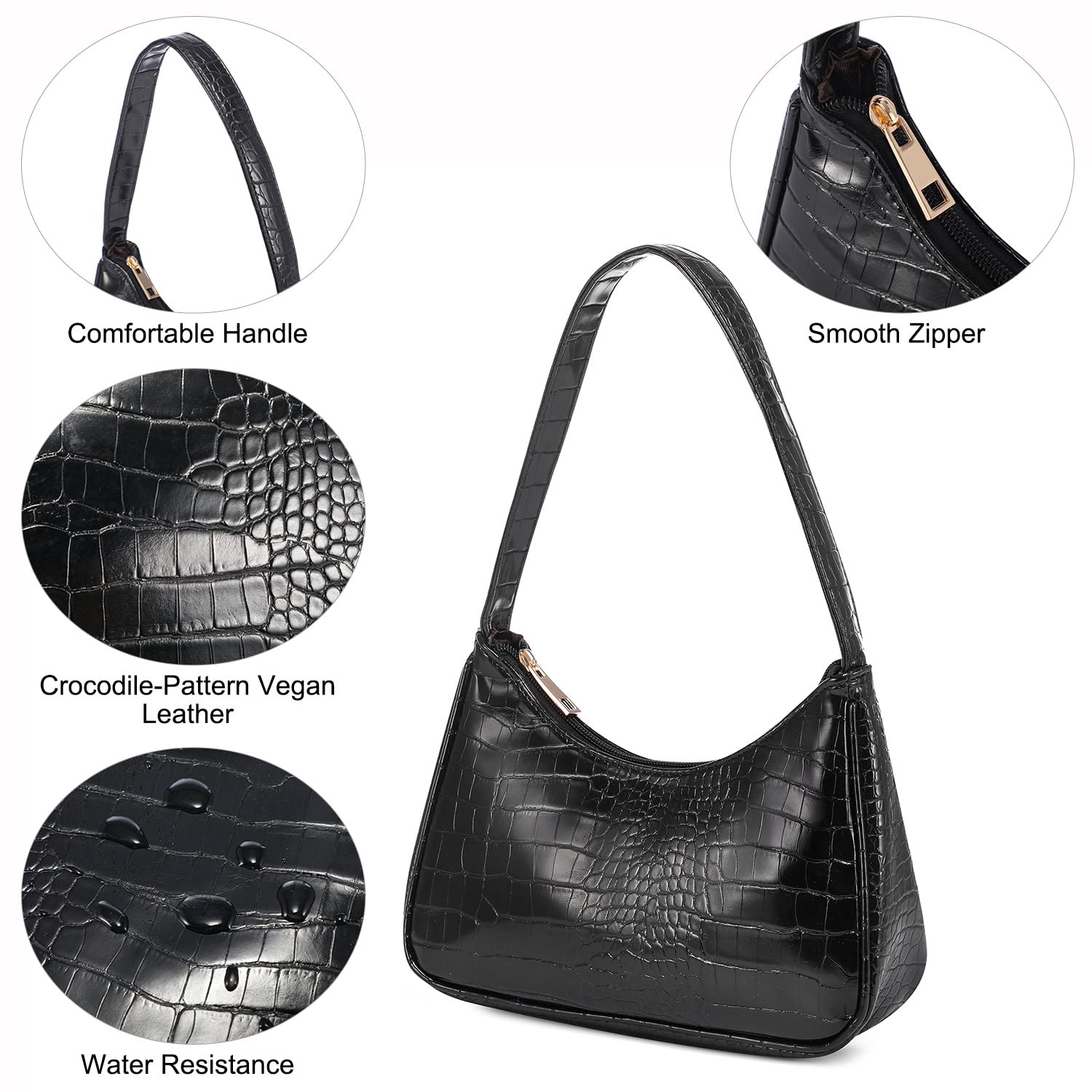 LOVEVOOK Women's Small Shoulder Bag - Crocodile Pattern Vegan Leather Clutch Purse, Cute Mini Handbag for Everyday Use, Date Night & Shopping