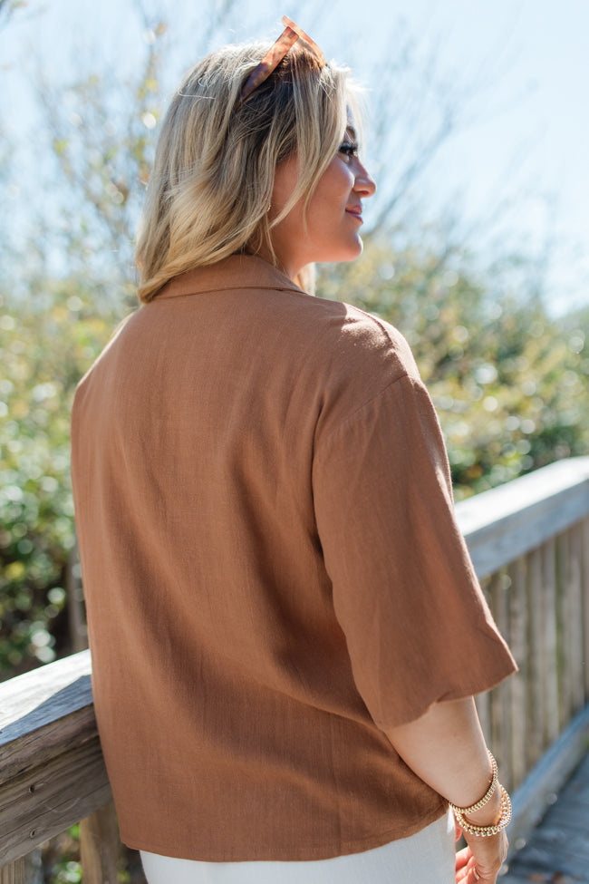 Risk Brown Pocketed Button Front Top - Stylish Casual Shirt for Women | Perfect for Office, Outings & Everyday Wear