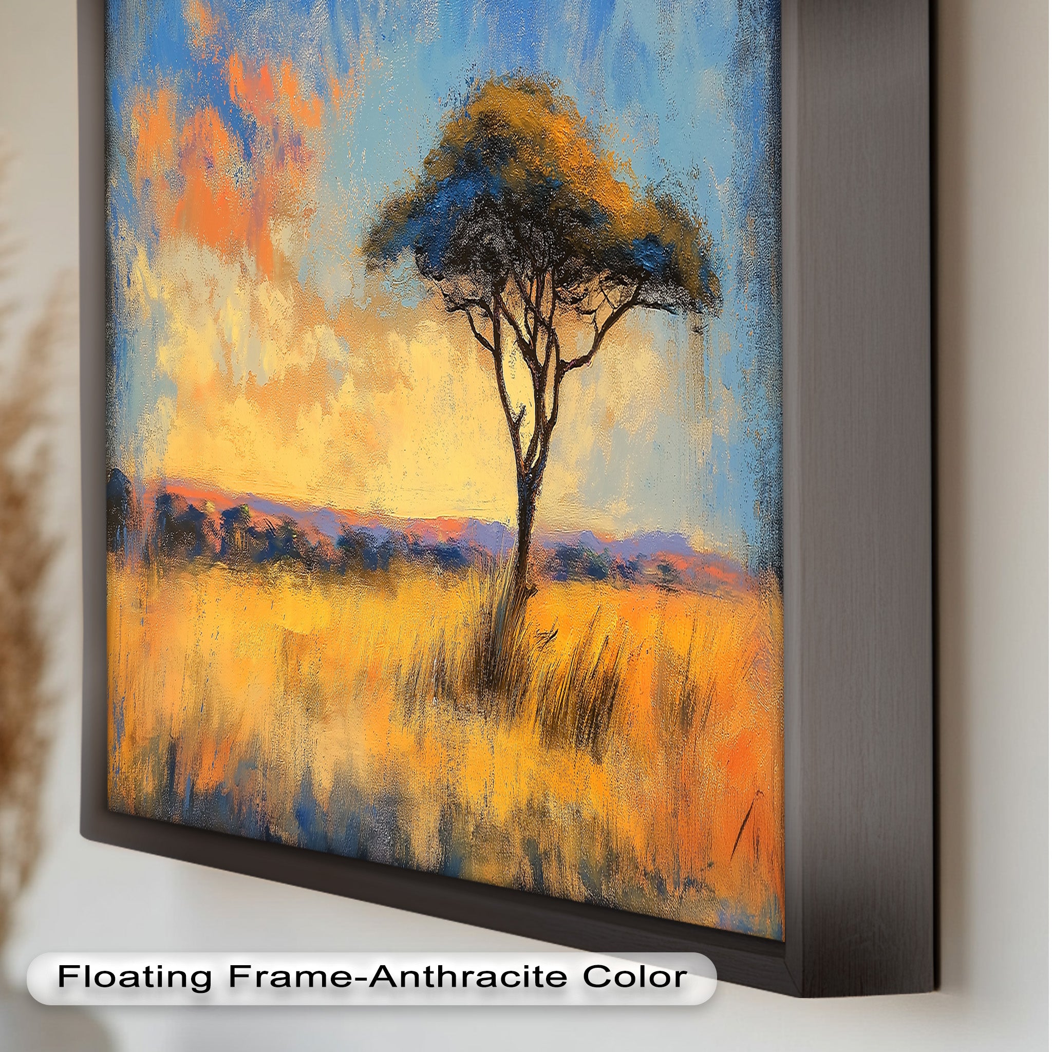 African Savannah Tree Wall Art - Handmade Landscape Oil Painting for Living Room & Bedroom Decor