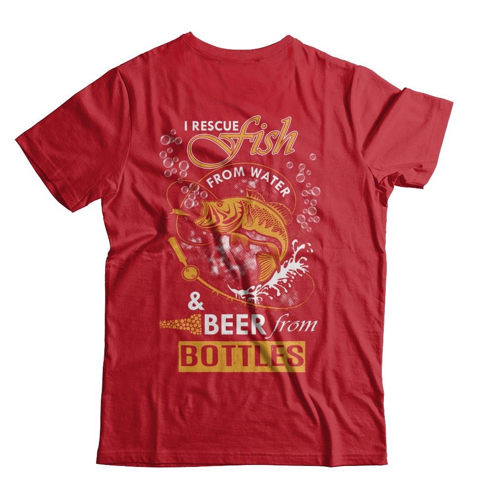 Men's Funny Fishing & Beer Lover Short Sleeve T-Shirt - I Rescue Fish from Water & Beer from Bottles - Perfect for Fishing Trips, Beach Parties & Casual Wear