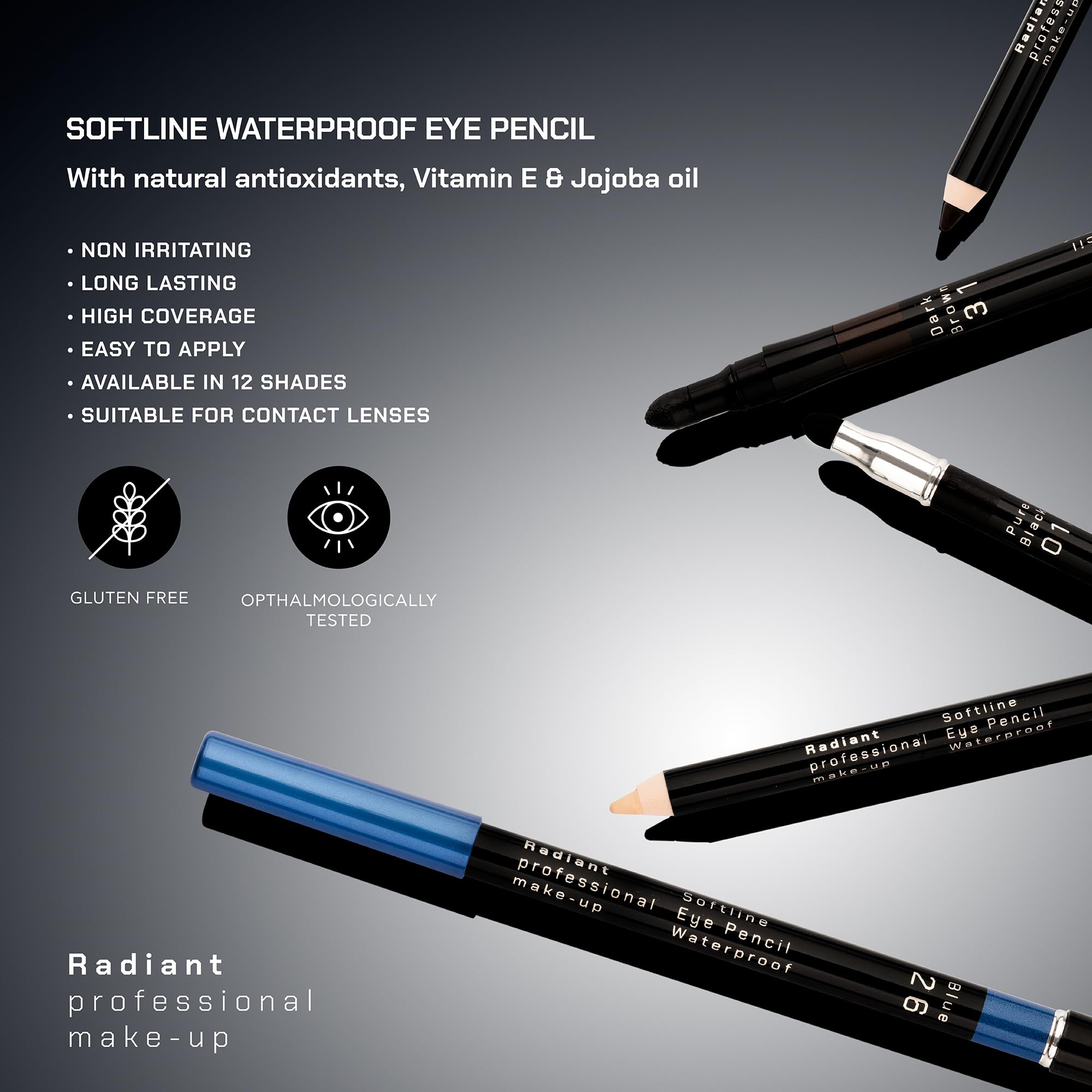 Radiant Professional Waterproof Eyeliner Pencil - Smudge Proof Long Lasting Eye Liner for Women - Pure Grey (02) - Perfect for Smoky Eyes & Waterline Makeup - Great for Daily Use, Parties & Special Occasions