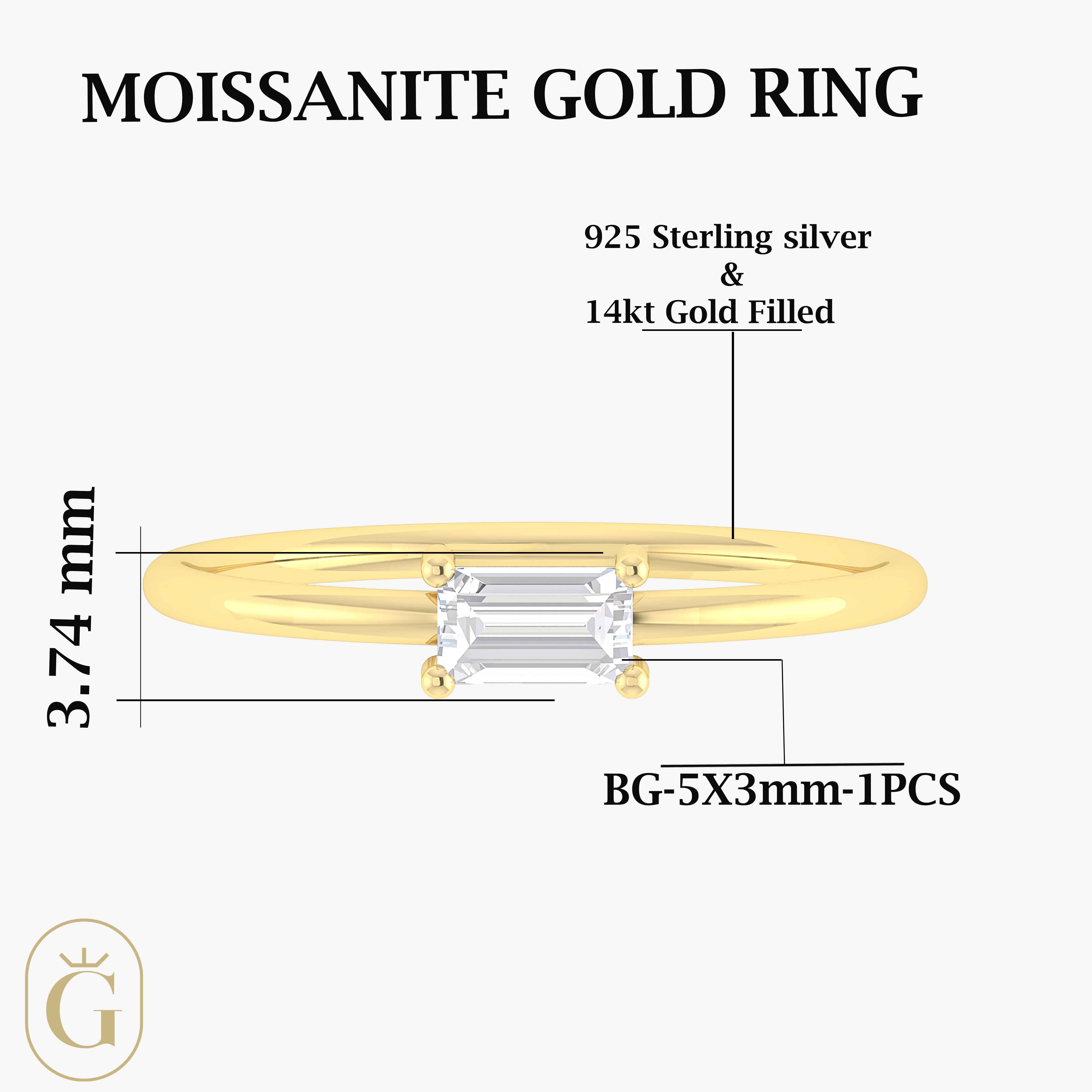 Moissanite Baguette Ring for Women - Dainty Minimalist Wedding Band, Engagement Ring - Perfect for Everyday Wear & Special Occasions