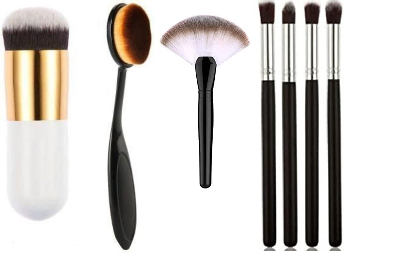 **Professional 7-Piece Makeup Brush Set - Oval Blush Brush, Fan Brush & 4 Eyeshadow Brushes for Flawless Foundation & Contouring - Perfect for Daily Makeup & Professional Use**