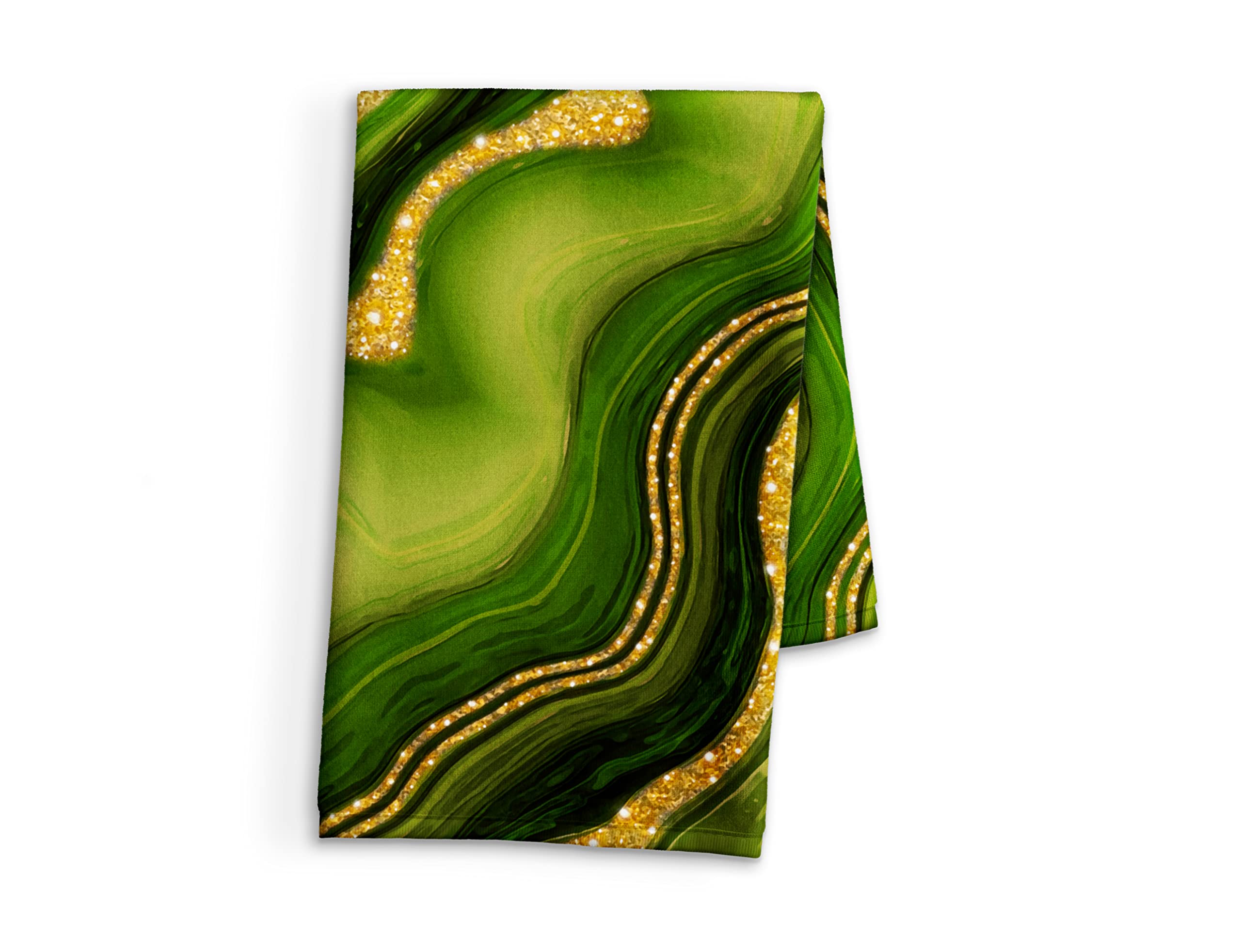Lime Green and Gold Marble Print Hand Towel - Faux Agate Cotton Terry Cloth Kitchen & Bathroom Towel Set (15