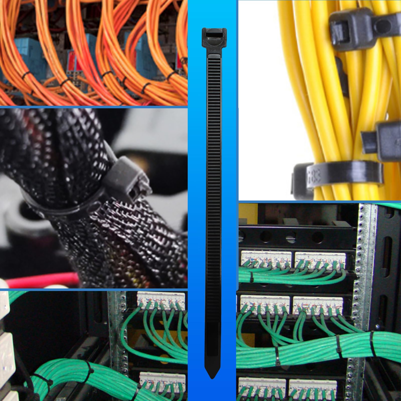 Heavy Duty 8-Inch Black Nylon Zip Ties (500 Pack) - 40 Lbs Tensile Strength, UV Resistant, Self-Locking Cable Ties for Indoor/Outdoor Use - Perfect for Home, Office, and Industrial Wire Management by CENTROPOWER
