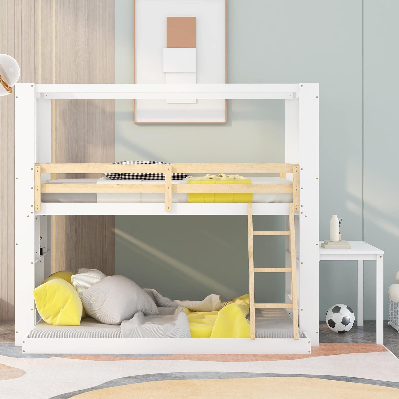 Sturdy Twin Over Full Bunk Bed with Built-in Desk & Storage Shelves | Solid Wood Loft Bed Frame for Teens & Kids | Space-Saving Bedroom Solution for Small Rooms & Shared Spaces