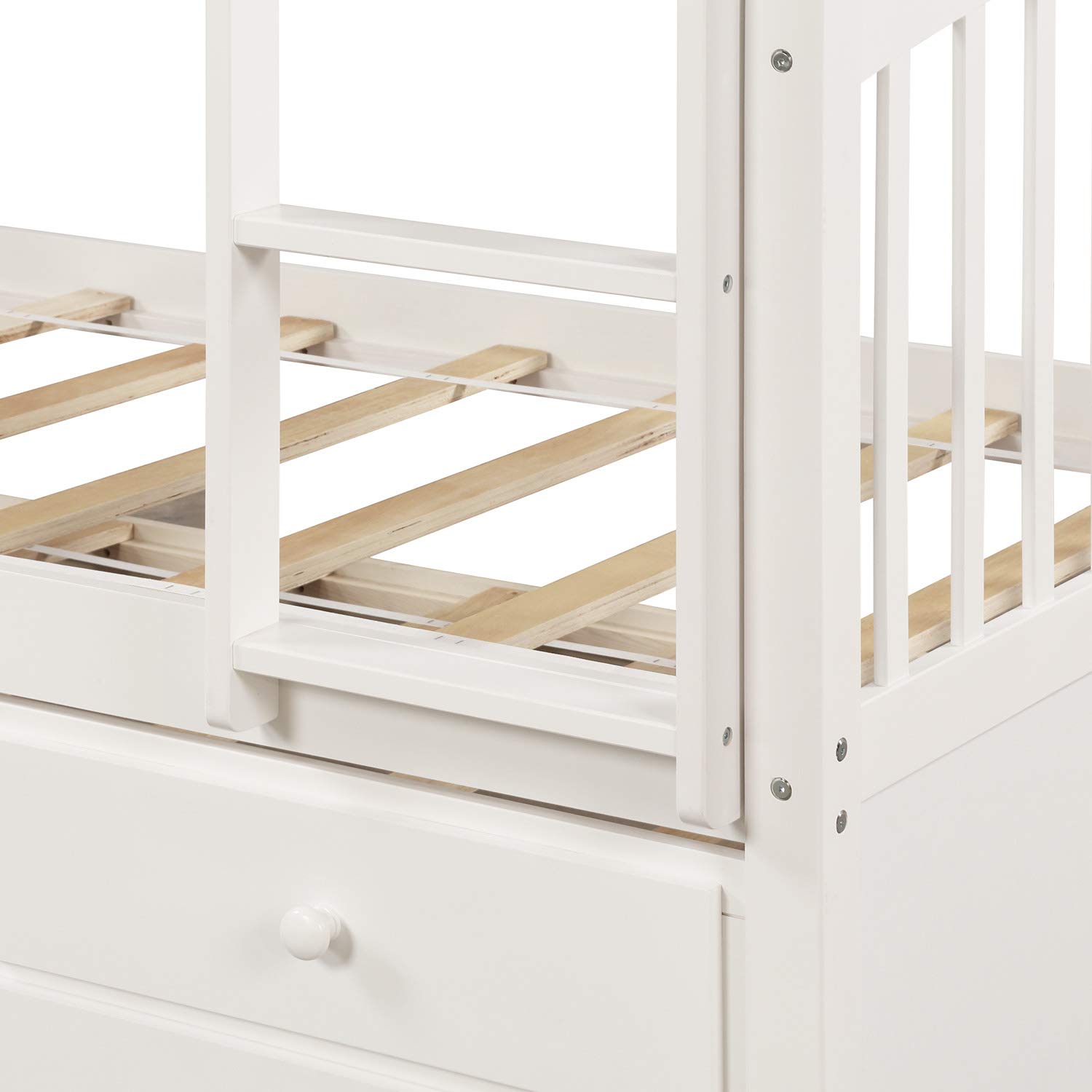 **Solid Wood Twin Bunk Bed for Kids with Trundle & 3 Storage Drawers – Convertible to 2 Separate Beds, Safety Guard Rail – Perfect for Small Bedrooms, Guest Rooms & Kids' Shared Spaces (White)**