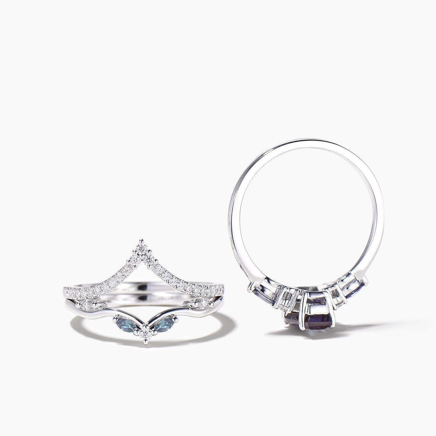 3pcs Coffin Cut Color Changing Alexandrite Diamond Wedding Ring Set for Brides – Perfect for Engagement, Anniversary & Special Occasions