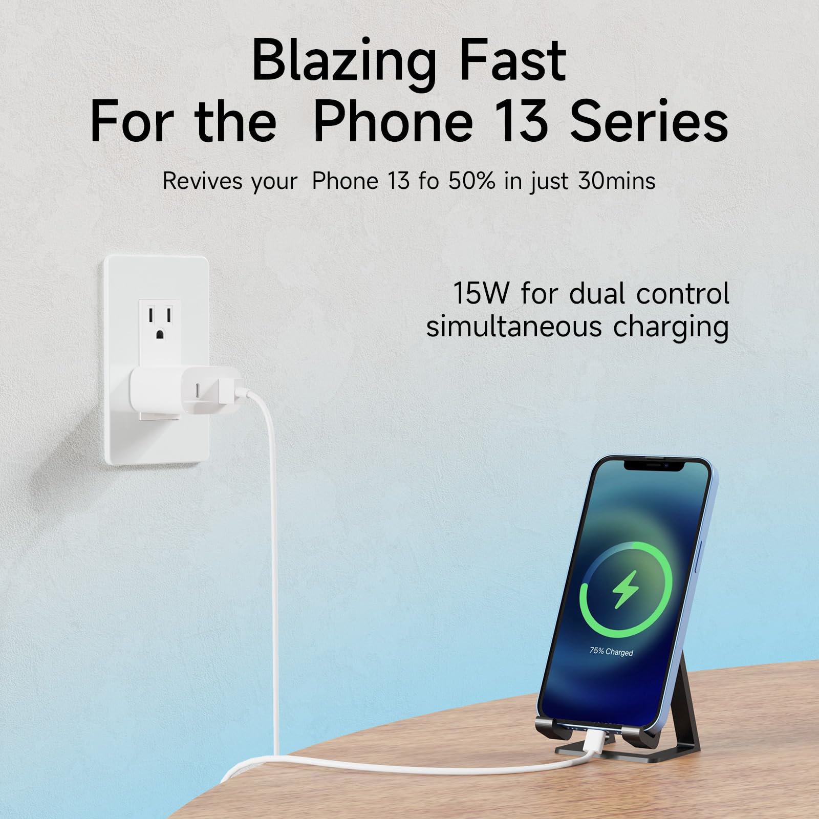 20W Dual Port USB C Fast Charger Block - Compatible with iPhone 15/14/13/12/11/X/SE3, iPad Pro & Apple Watch - Compact Charging Cube Adapter for Home, Office & Travel