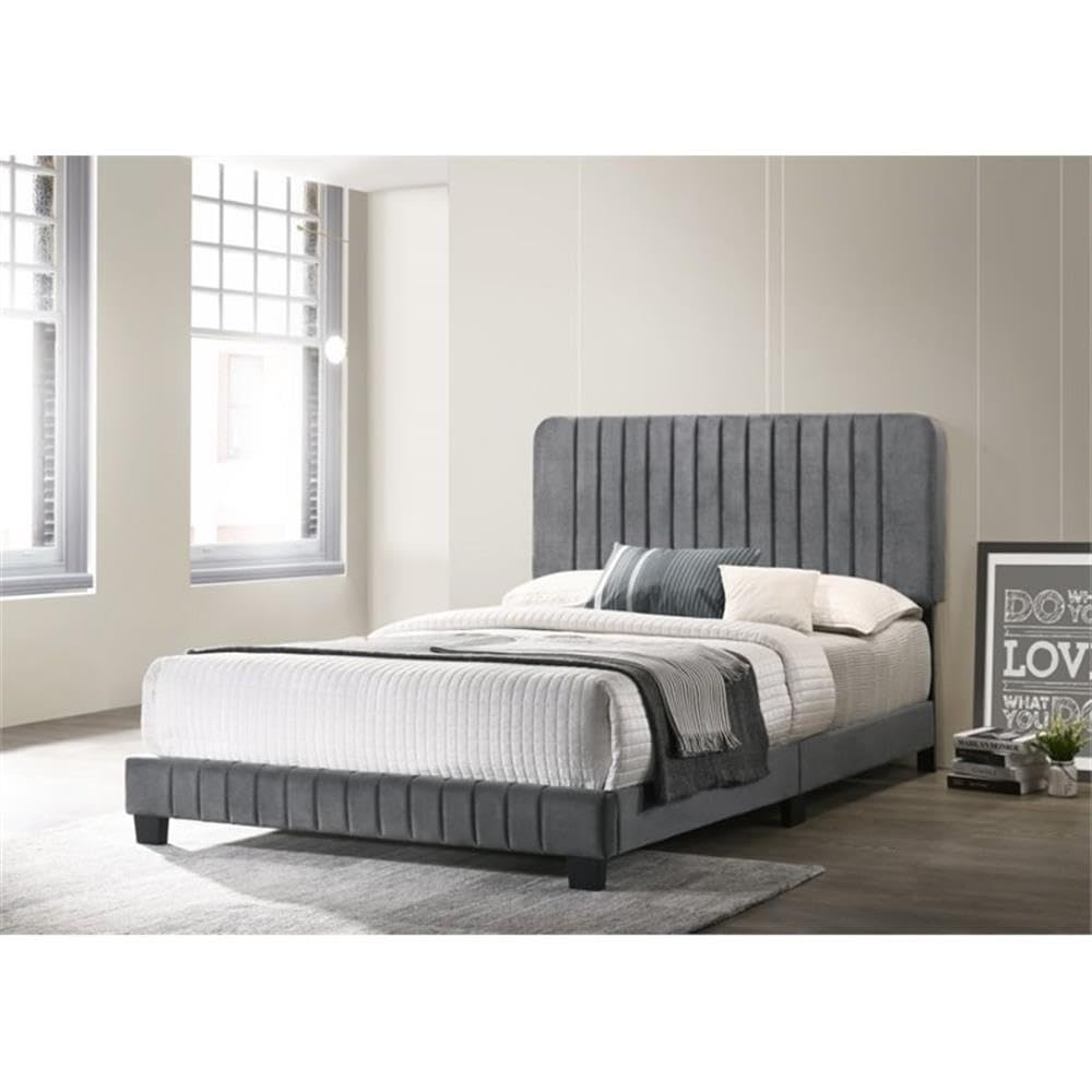 Glory Furniture Lodi Velvet Upholstered Full Size Bed Frame in Gray - Luxurious Modern Bedroom Furniture for Master Bedroom or Guest Room