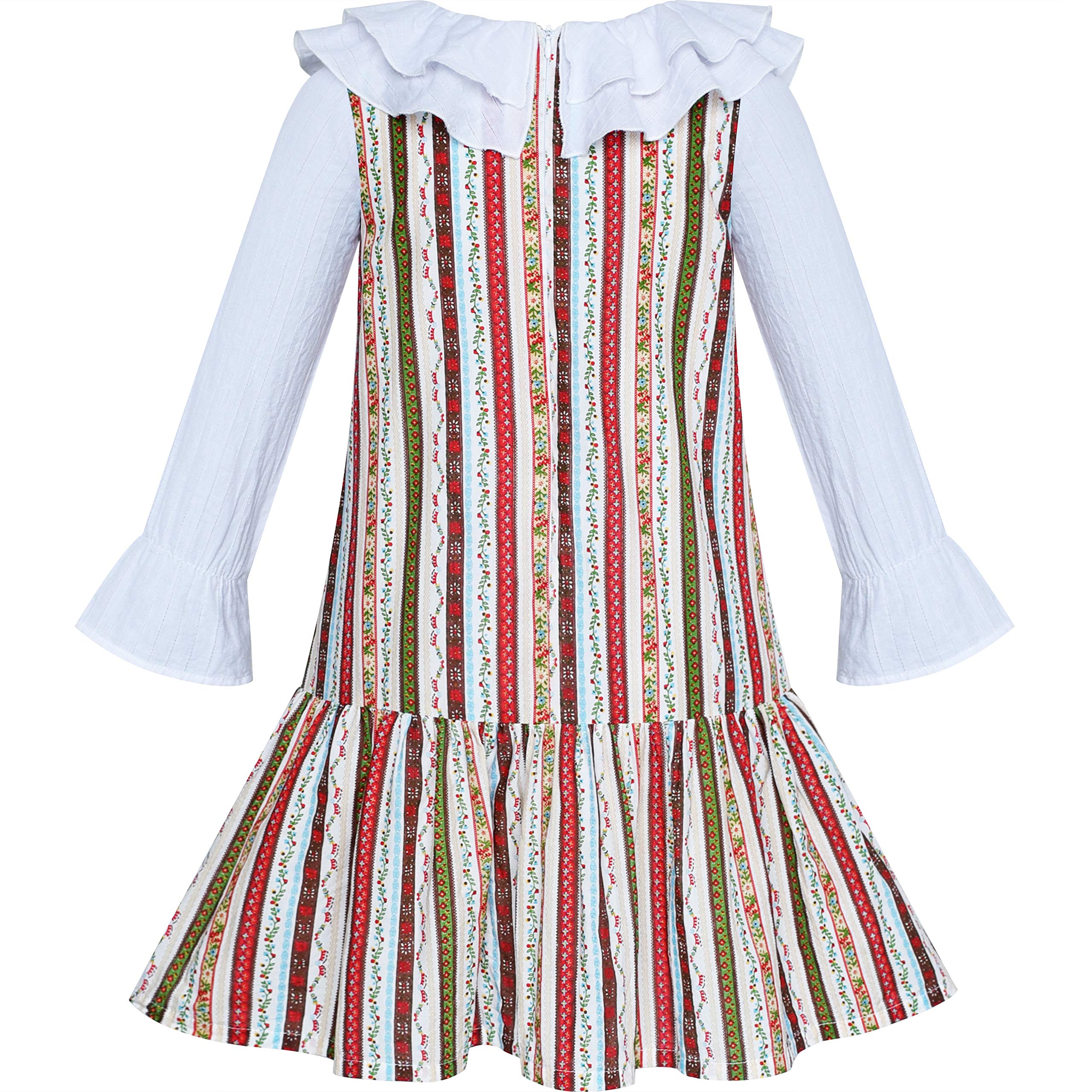 Sunny Fashion Girls' Pink Floral Long Sleeve Cotton Casual Dress - Size 4-8 | Perfect for School, Parties & Everyday Wear
