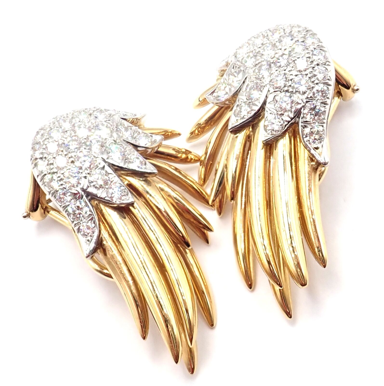 Authentic Tiffany & Co Schlumberger Flame 18k Gold Platinum Diamond Earrings for Women - Luxury Jewelry Gift for Anniversary, Wedding & Special Occasions