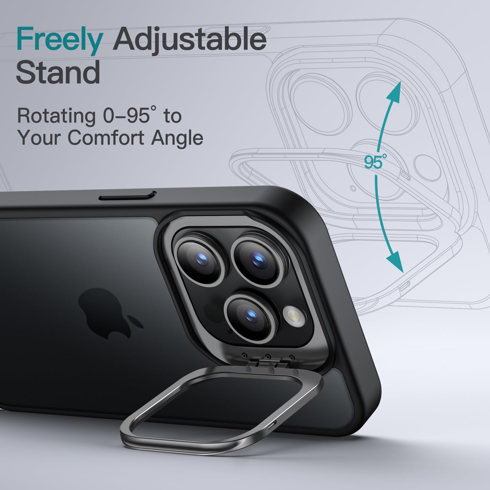 JETech iPhone 15 Pro Max Case with Kickstand & Camera Stand - Military Protection for Outdoor & Travel