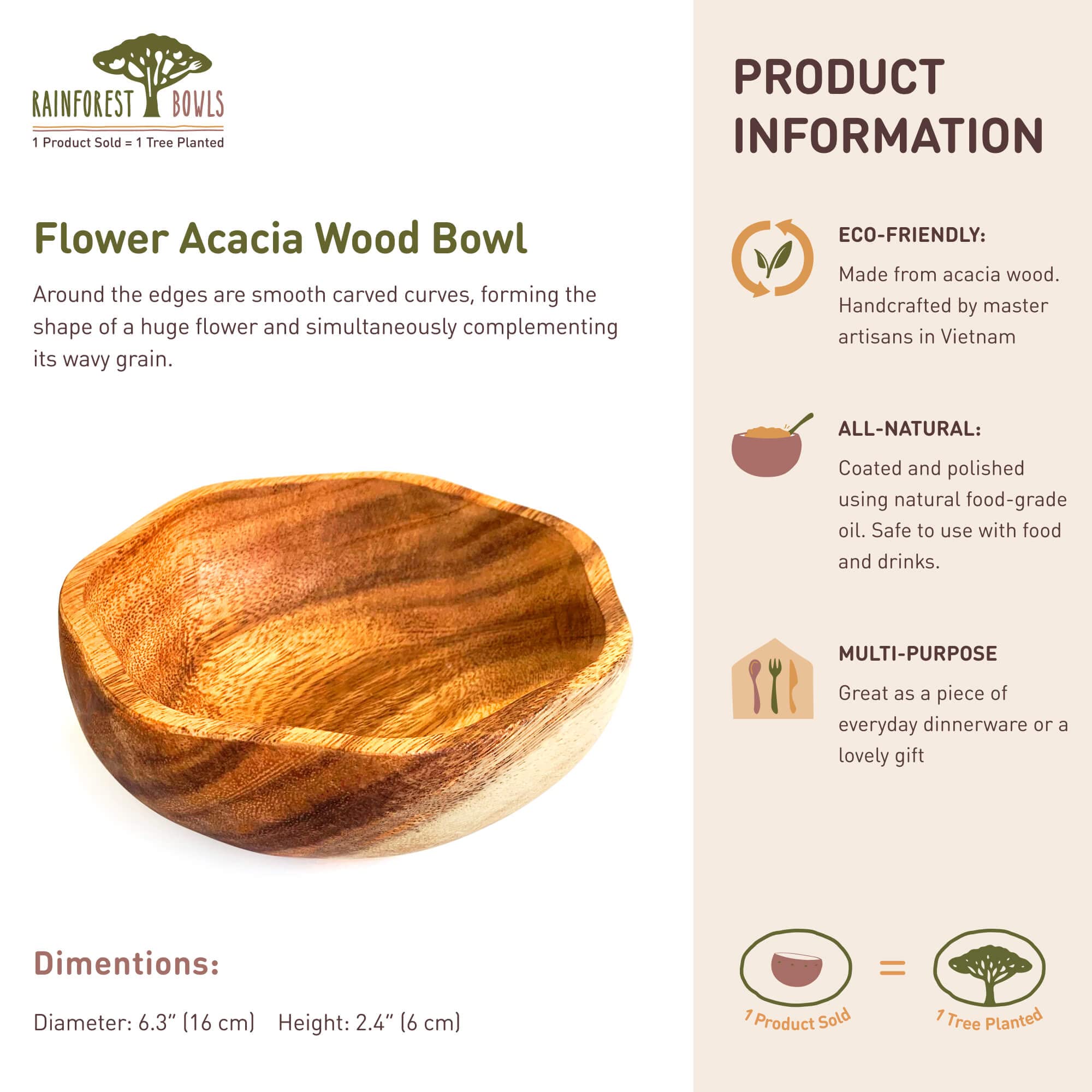Handcrafted Acacia Wood Bowl Set (4-Pack) - Natural Wavy Wooden Serving Bowls for Fruit, Salad, Snacks & Desserts - Eco-Friendly Tableware - Sustainable Kitchen Gift for Home, Parties & Wedding Decor