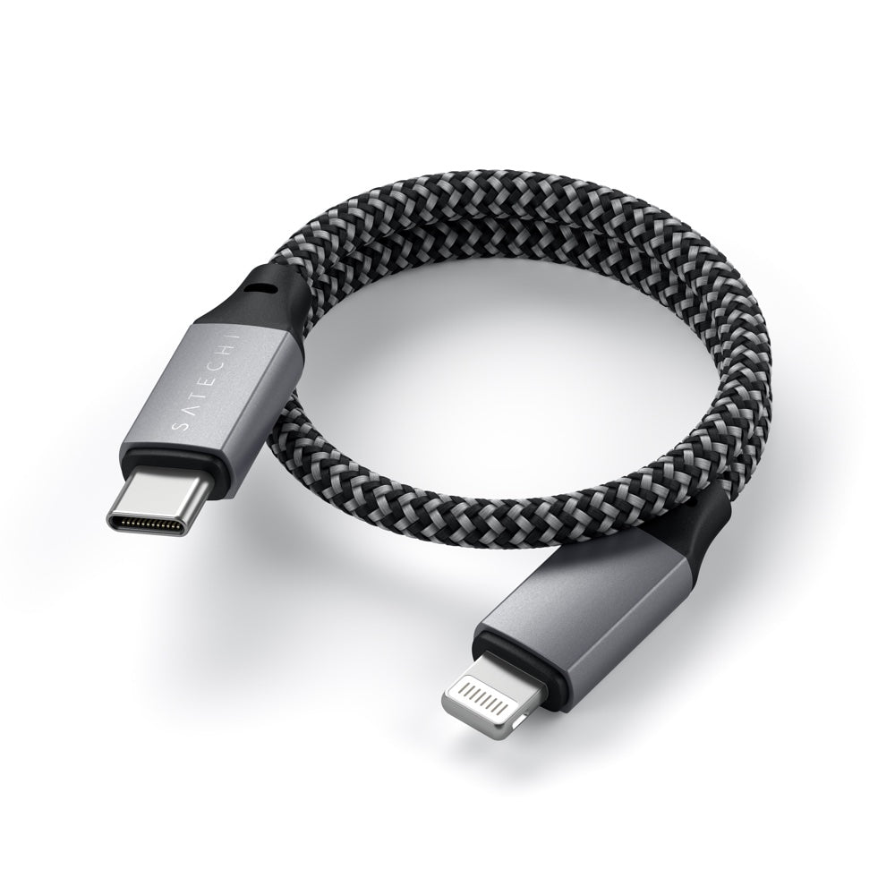 Satechi USB C to Lightning Short Cable 25cm (Space Grey) - Fast Charging & Sync for iPhone, iPad - Perfect for Travel, Home & Office Use