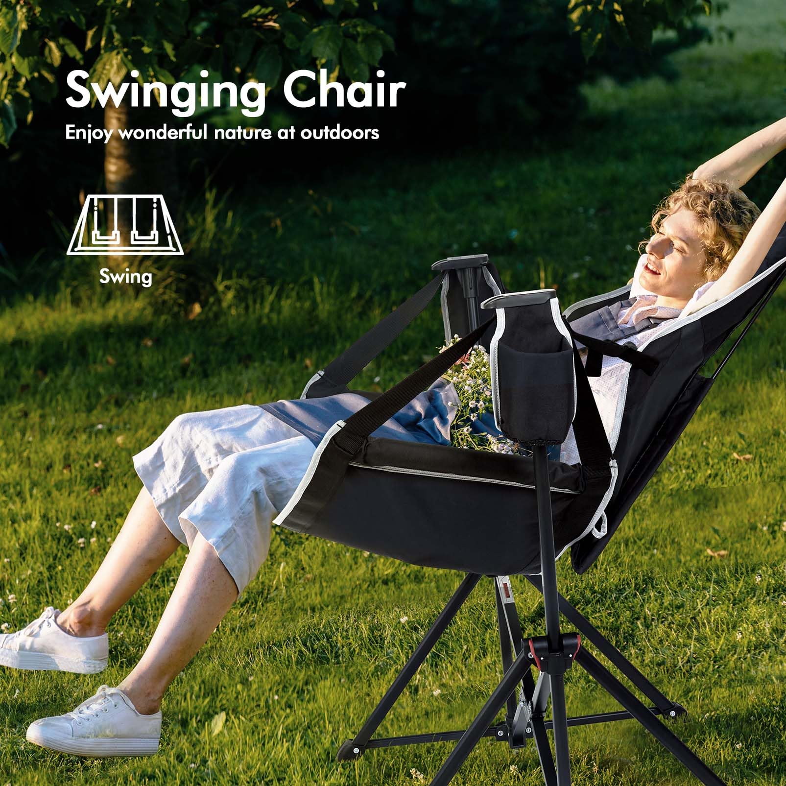 AKSOUL Portable Hammock Camping Chair - Lightweight Aluminum Alloy Adjustable Reclining Chair with Pillow & Cup Holder, Foldable Rocking Chair for Outdoor Adventures, Backyard Relaxation, Beach, Picnics, Concerts & Travel