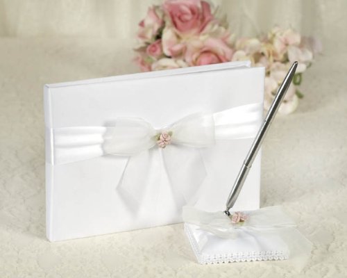 Elegant Porcelain Rose Bouquet Wedding Guestbook and Pen Set - Perfect for Bridal Showers, Wedding Receptions & Anniversary Celebrations