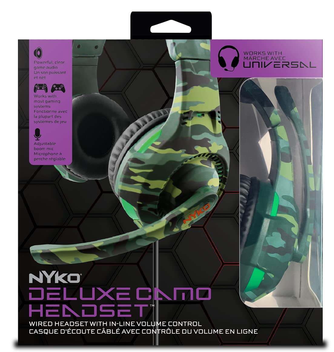 Nyko Universal Deluxe Gaming Headset - Wired Over-Ear Headphones with Adjustable Noise-Canceling Mic for Xbox One, Xbox Series X, PS4, PS5, Nintendo Switch & Mac (Forest Camo) - Perfect for Competitive Gaming, Online Chat & Immersive Audio Experience