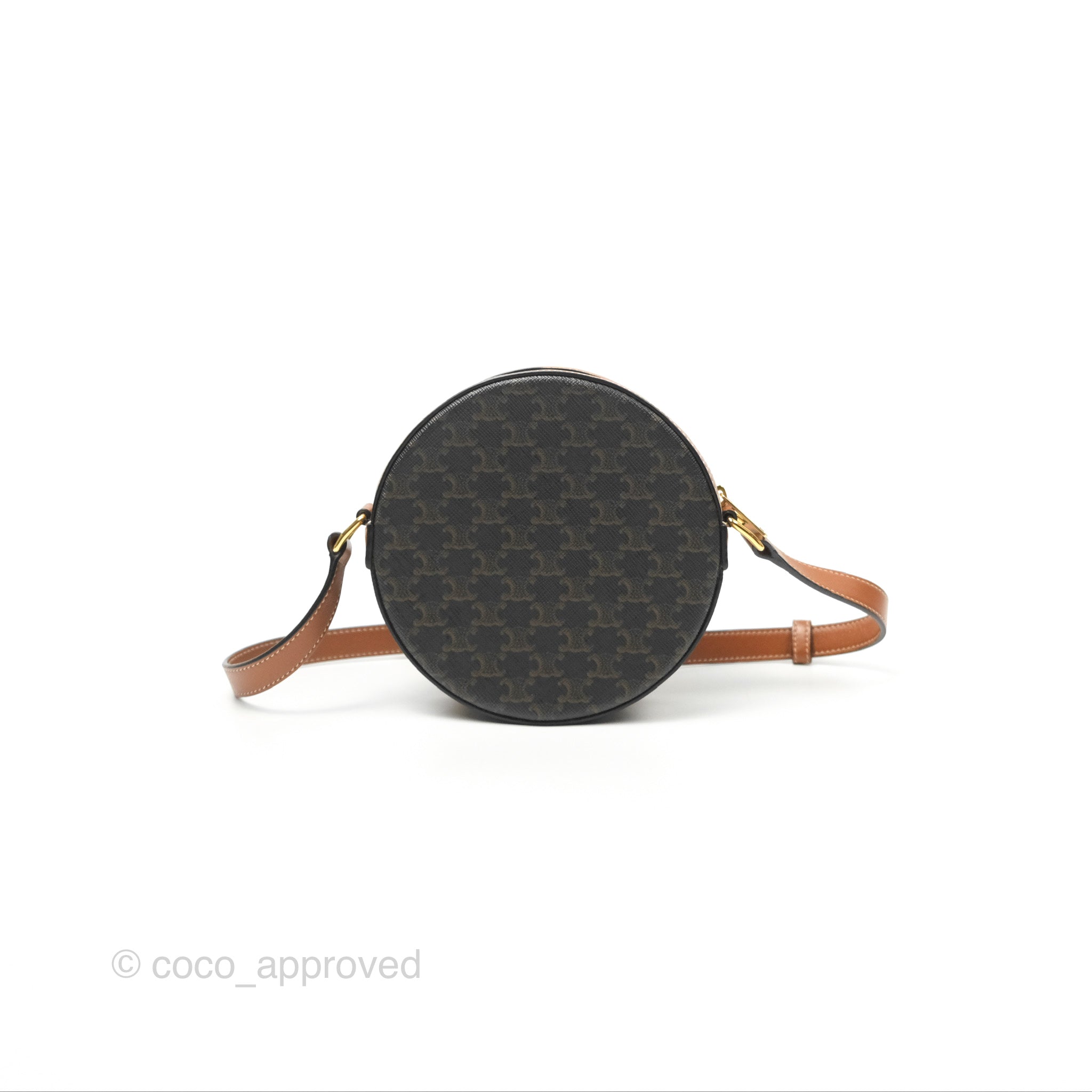 Celine Triomphe Canvas Round Crossbody Bag with Strap - Tan Leather Shoulder Purse for Women | Perfect for Everyday Use, Work & Travel