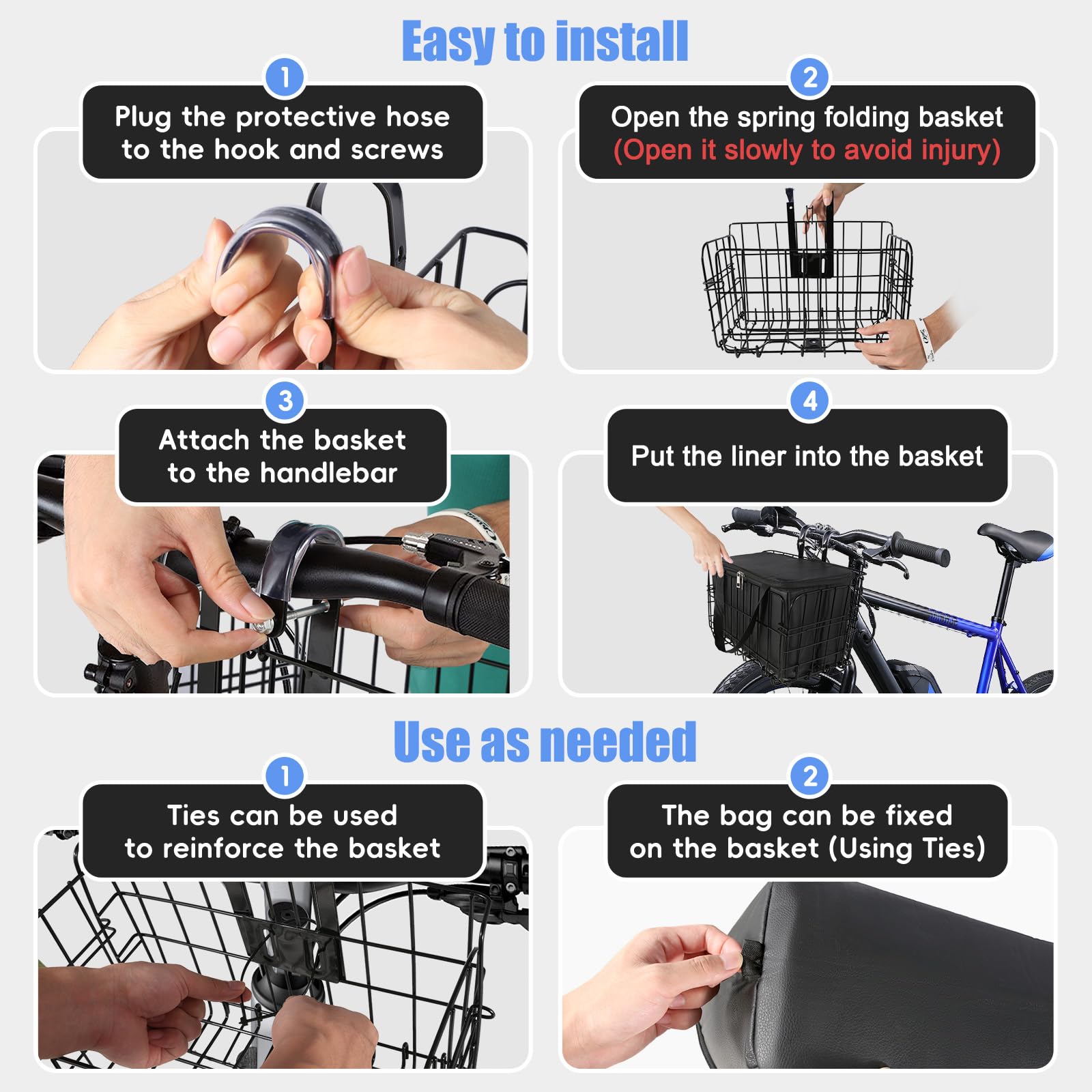 **Foldable Bike Basket Front & Rear - Waterproof Removable Liner Bag, Quick Release Cargo Rack for Bicycles - Perfect for Groceries, Pets (Dogs), Commuting & Outdoor Adventures**
