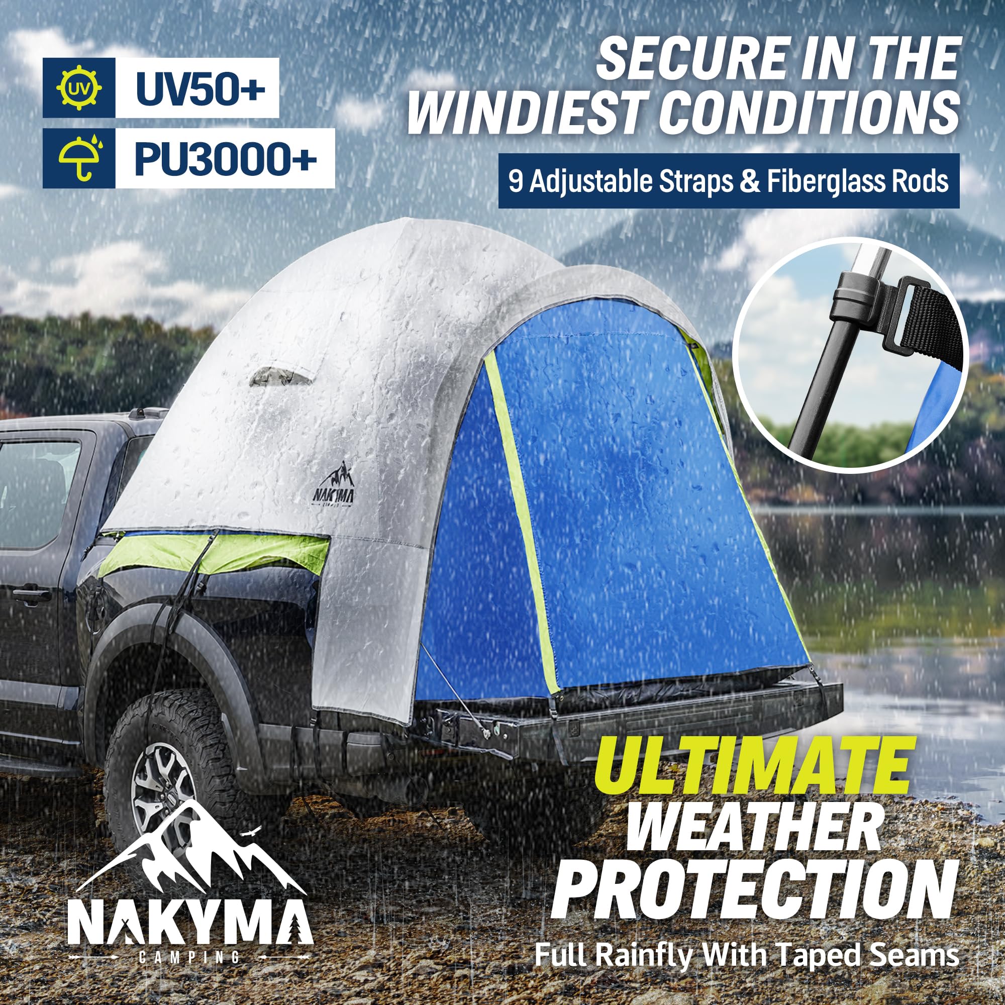 Nakyma Waterproof Truck Bed Tent - Double Layer PU3000mm & UPF50+ for 2 Person - Portable Pickup Truck Tent for Camping, Hiking & Outdoor Adventures