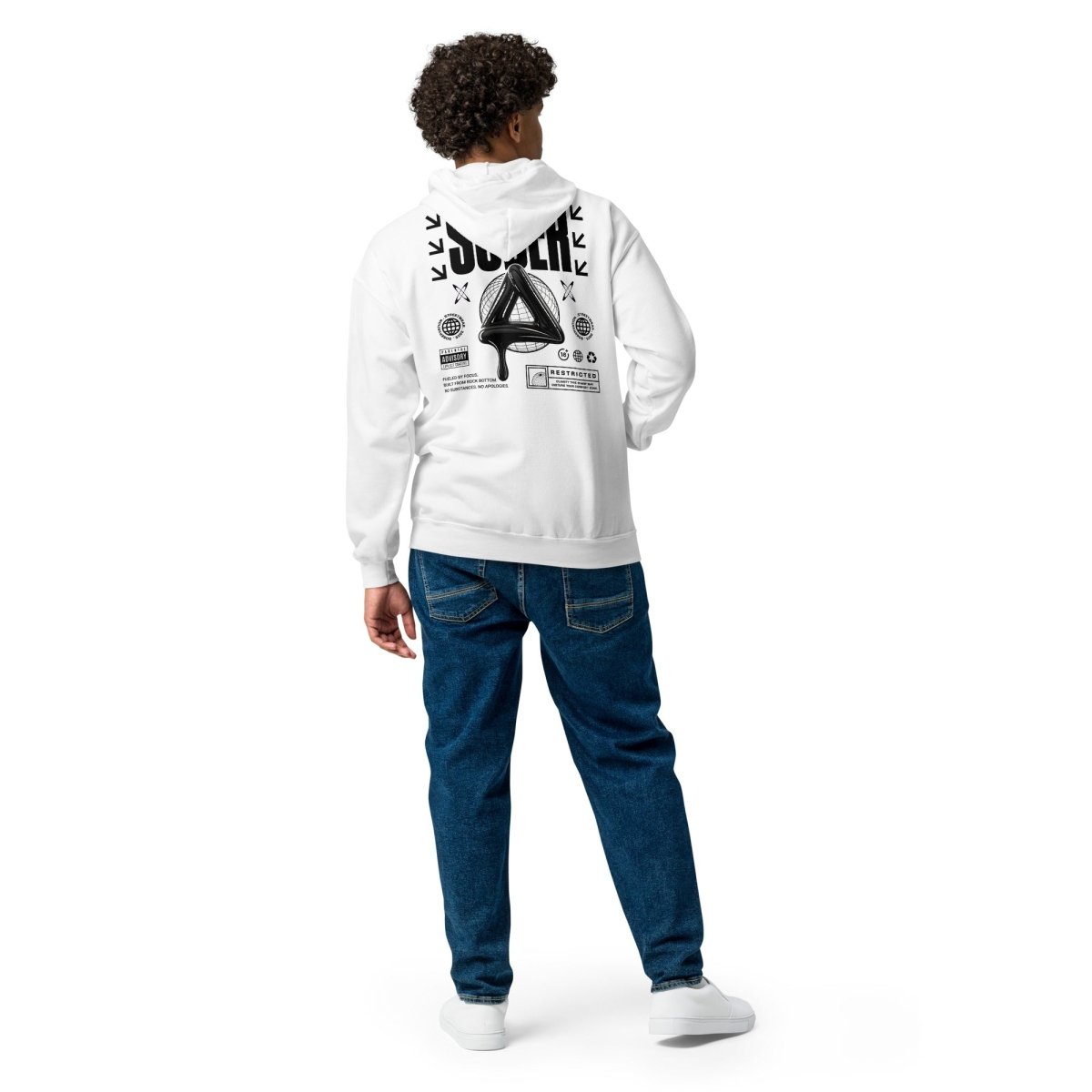 Sober Black Label Zip Hoodie with Recovery Symbol Front & Graphic Back - Comfortable Men's & Women's Pullover for Addiction Recovery Support & Casual Wear