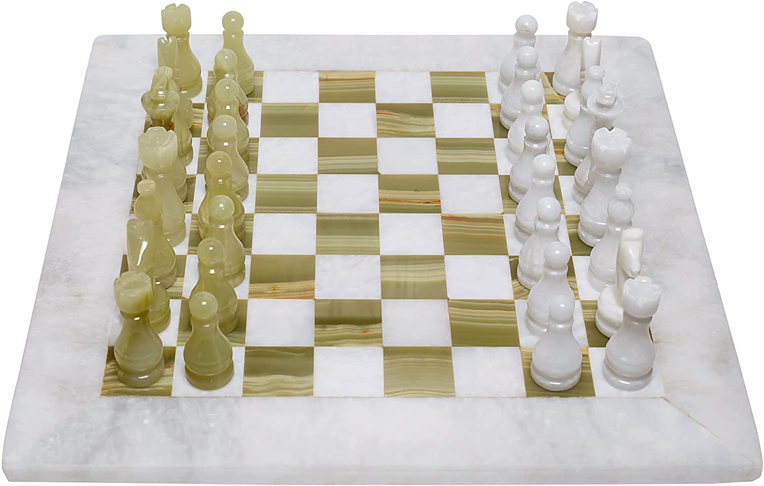 Handcrafted 12-Inch White & Green Onyx Marble Chess Set for Adults - Tournament Style Board Game - Non-Magnetic Durable Chess Pieces - Elegant Gift for Chess Lovers - Perfect for Home Decor, Game Nights & Office Display