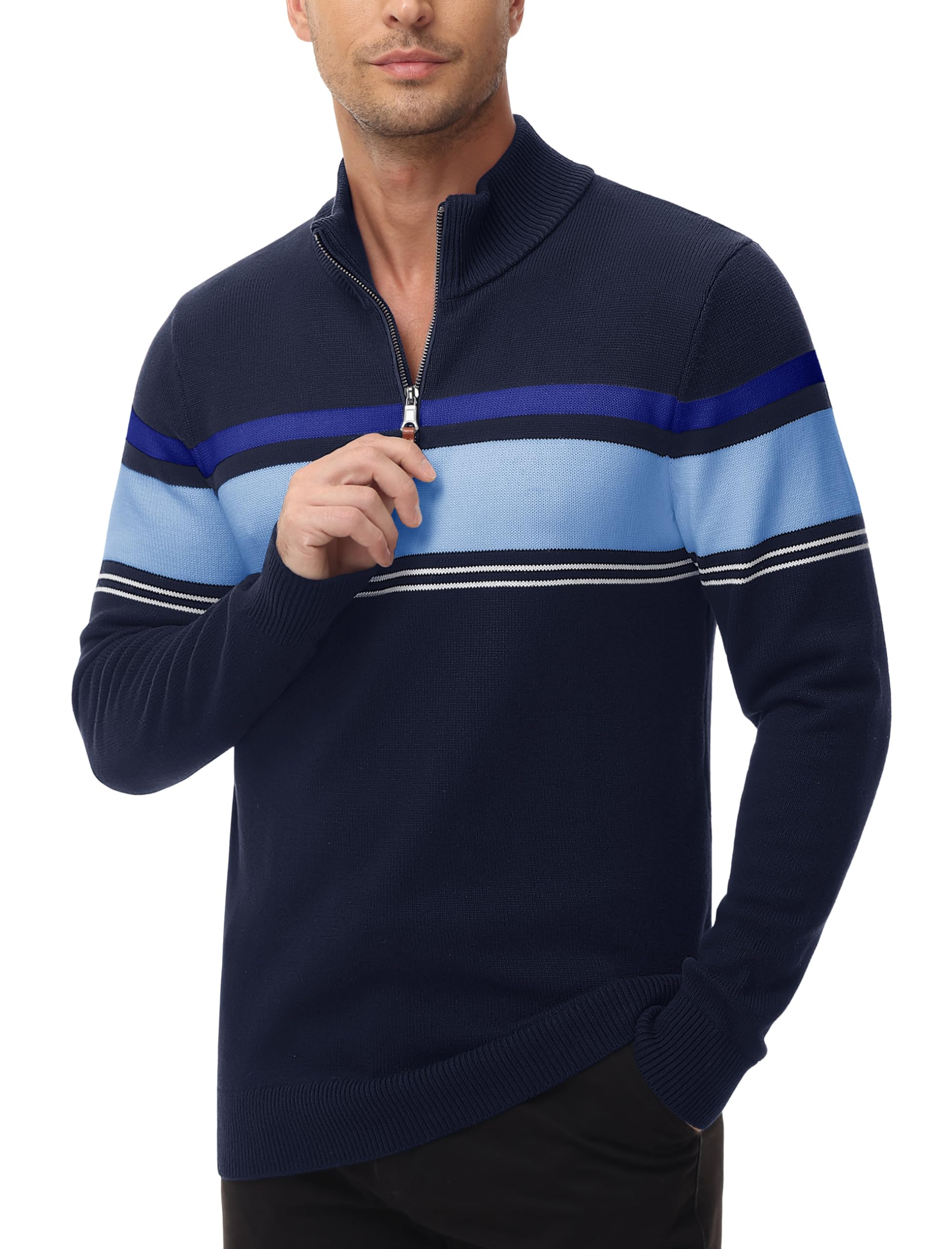 MAGCOMSEN Men's 1/4 Zip Cotton Sweater - Striped Pullover Polo Sweatshirt for Fall & Winter | Warm Casual Wear for Office, Outdoor & Daily Comfort