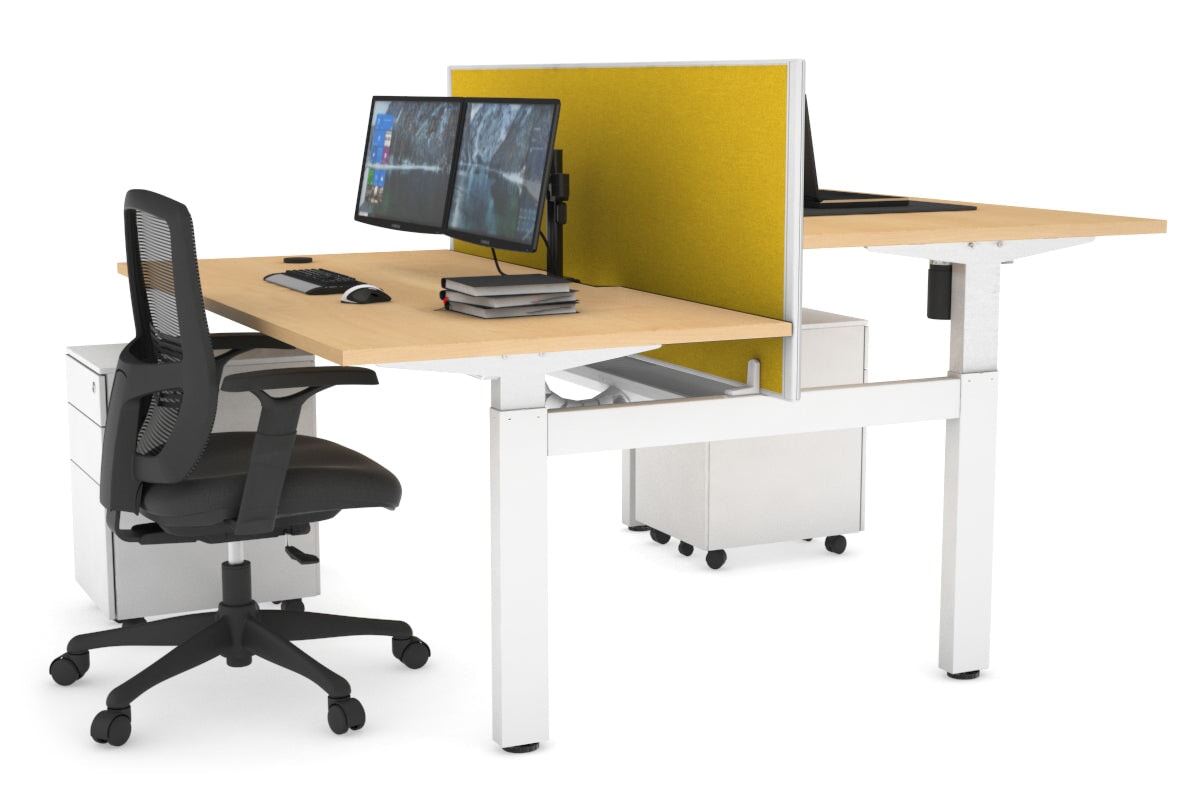 Adjustable 2-Person H Bench Workstation - White Frame (1600L x 800W) with Cable Management | Ergonomic Office Desk for Collaborative Workspaces & Home Offices