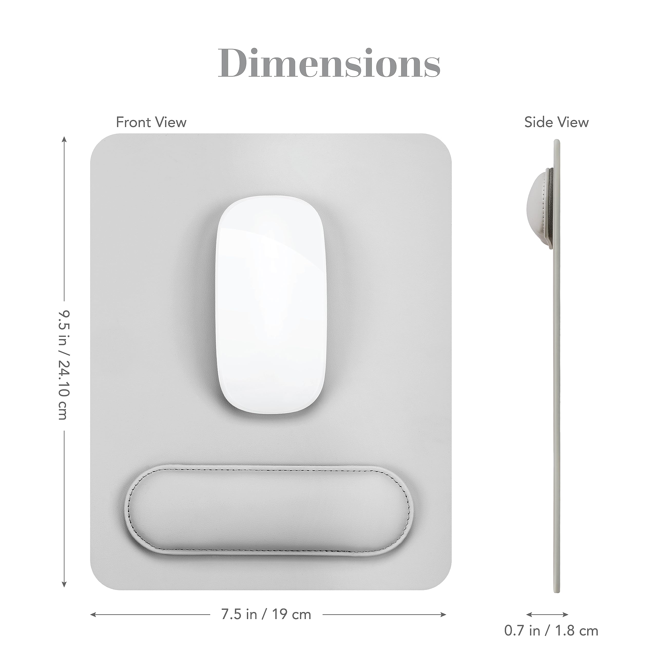 Vegan Leather Silver Gray Mouse Pad with Removable Magnetic Wrist Support & Anti-Slip Base - Ergonomic Desk Accessory for Office & Gaming - Perfect for Men & Women Working Long Hours at Computer