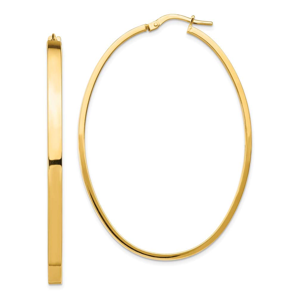 14K Yellow Gold Polished Oval Hoop Earrings for Women - Elegant Everyday Jewelry for Work, Date Night & Special Occasions