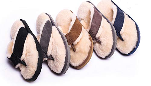 Genuine Sheepskin Fur Lined Flip Flops - Winter Warm Unisex Slides for Women & Men - Real Sheep Leather & Suede Thong Sandals - Cozy Indoor/Outdoor House Slippers for Winter Comfort