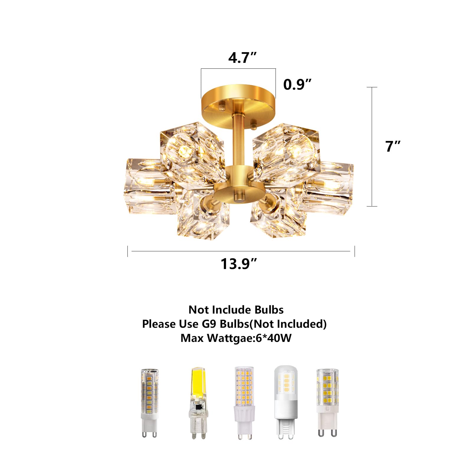 Modern 6-Light Gold Crystal Chandelier - Semi Flush Mount Ceiling Light Fixture with Brushed Nickel Finish | Elegant Sputnik Chandelier for Hallway, Entryway, Bedroom, Dining Room, Farmhouse Kitchen & Office | Perfect for Dining Room Ambiance and Bedroom Lighting