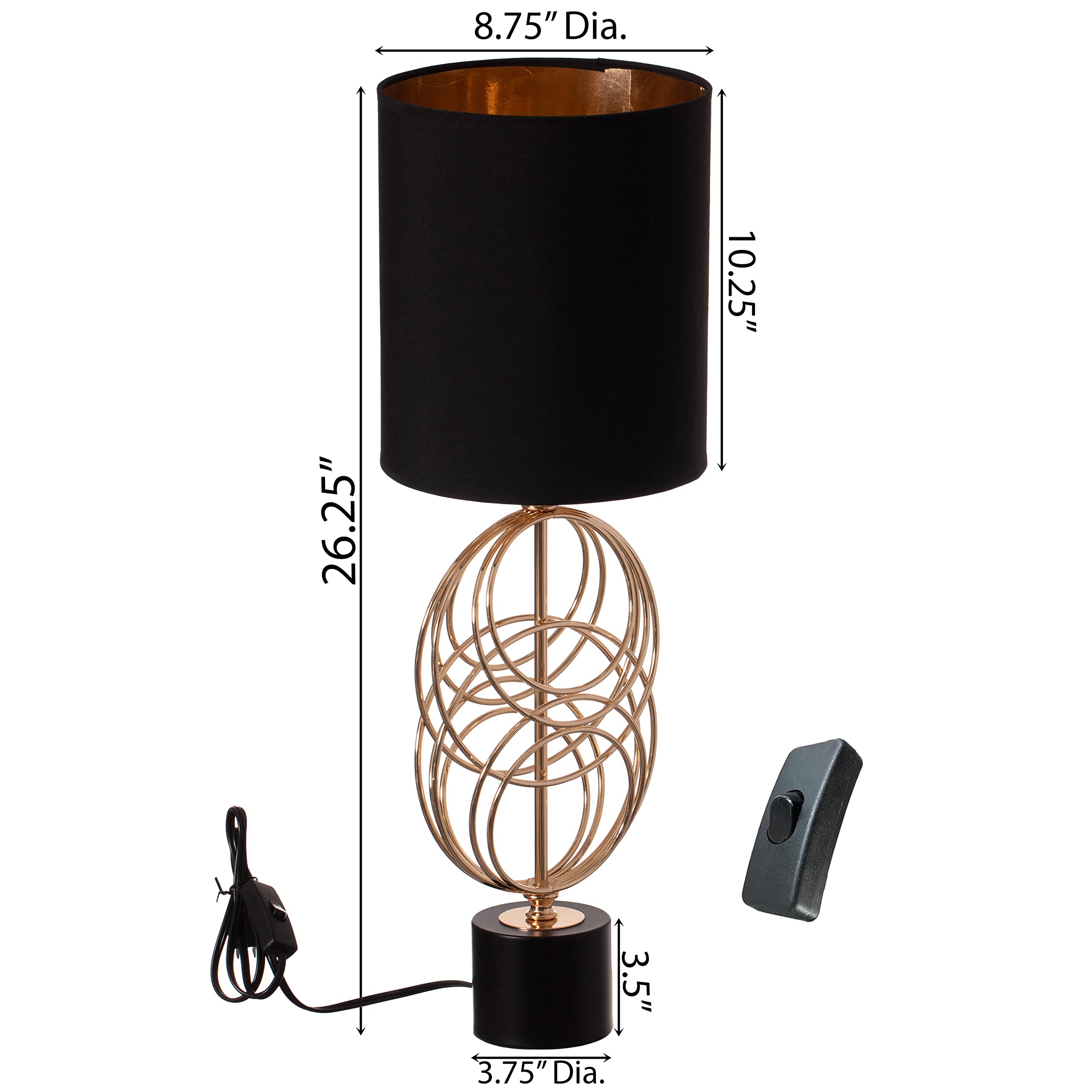 26 Inch Gold Metal Table Lamp with Black Cotton Shade - Modern Designer Lighting for Living Room, Bedroom, Home Office & Dining Room Decor | Perfect for Reading, Ambient Lighting & Interior Design Accents