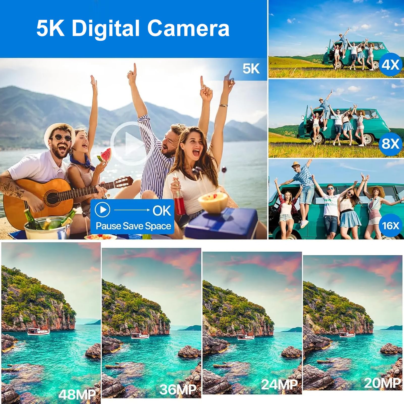 ASHATA 5K Digital Camera 48MP WiFi Vlogging Camera with 16X Zoom & Autofocus, 3.5