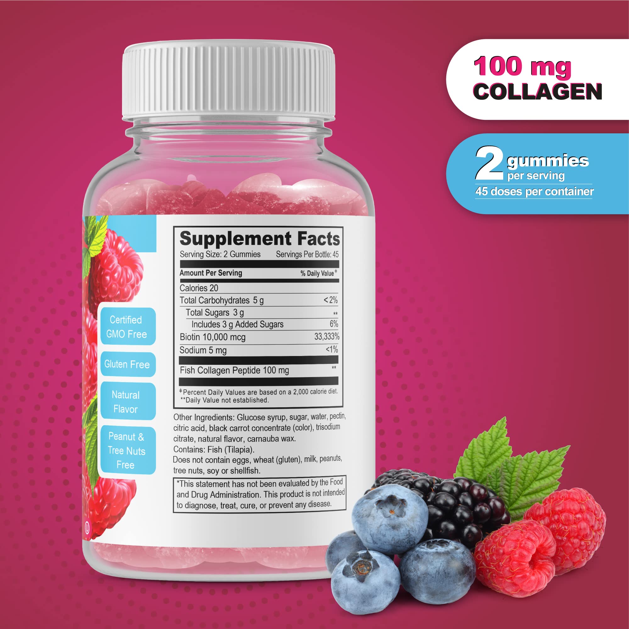Collagen and Biotin 10000mcg Gummies - Vegan, Non-GMO, Gluten-Free Hair Skin & Nails Supplement with Natural Raspberry Flavor (90 Count) - Promotes Hair Growth & Healthy Skin - Perfect for Daily Beauty Routine & On-the-Go Wellness