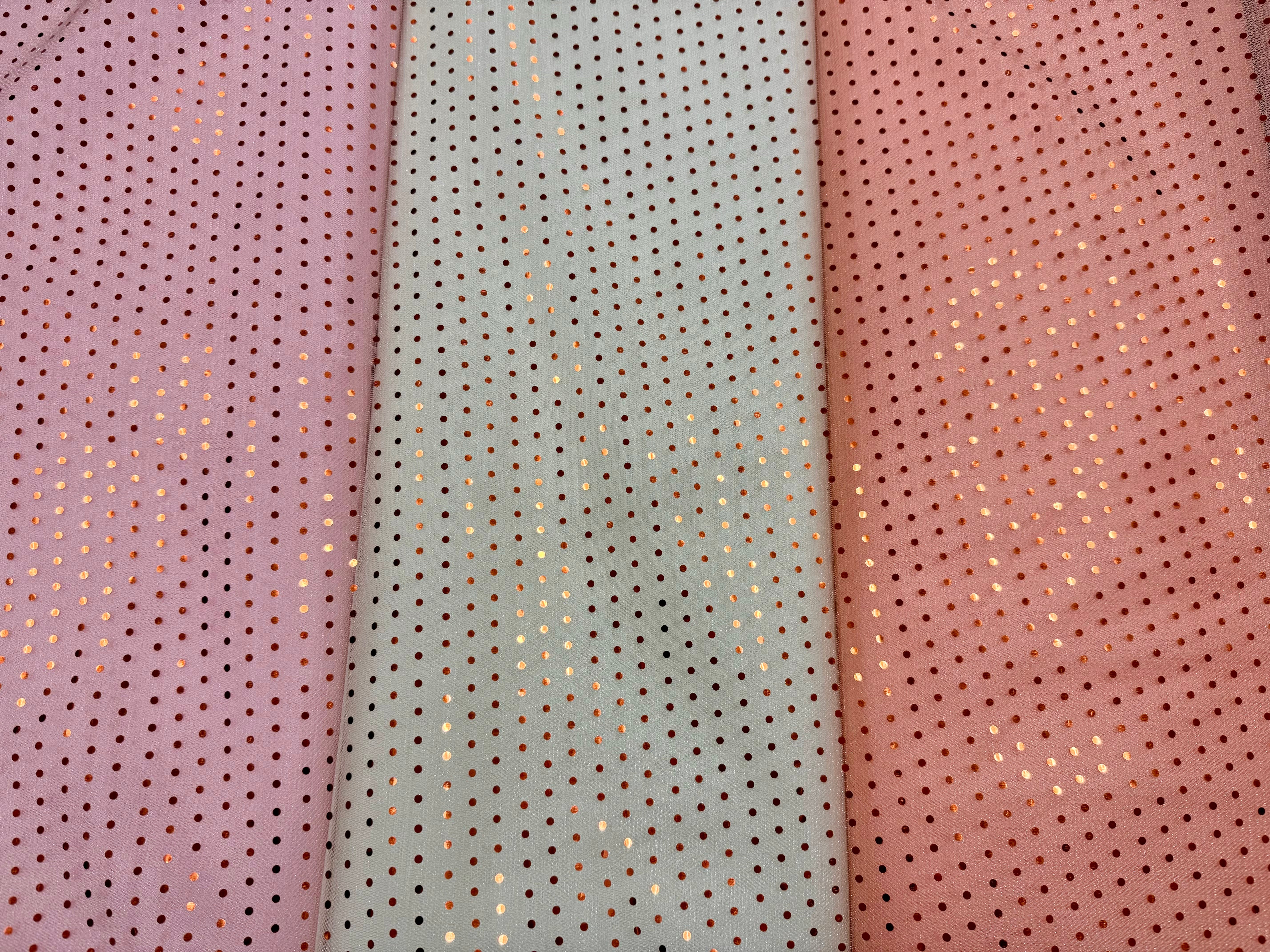 Hologram Dot Tulle Fabric 58/60 Inches Wide - Tan with Copper Dots | Premium Bridal, Costume & DIY Craft Material for Wedding Decor, Cosplay & Fashion Design