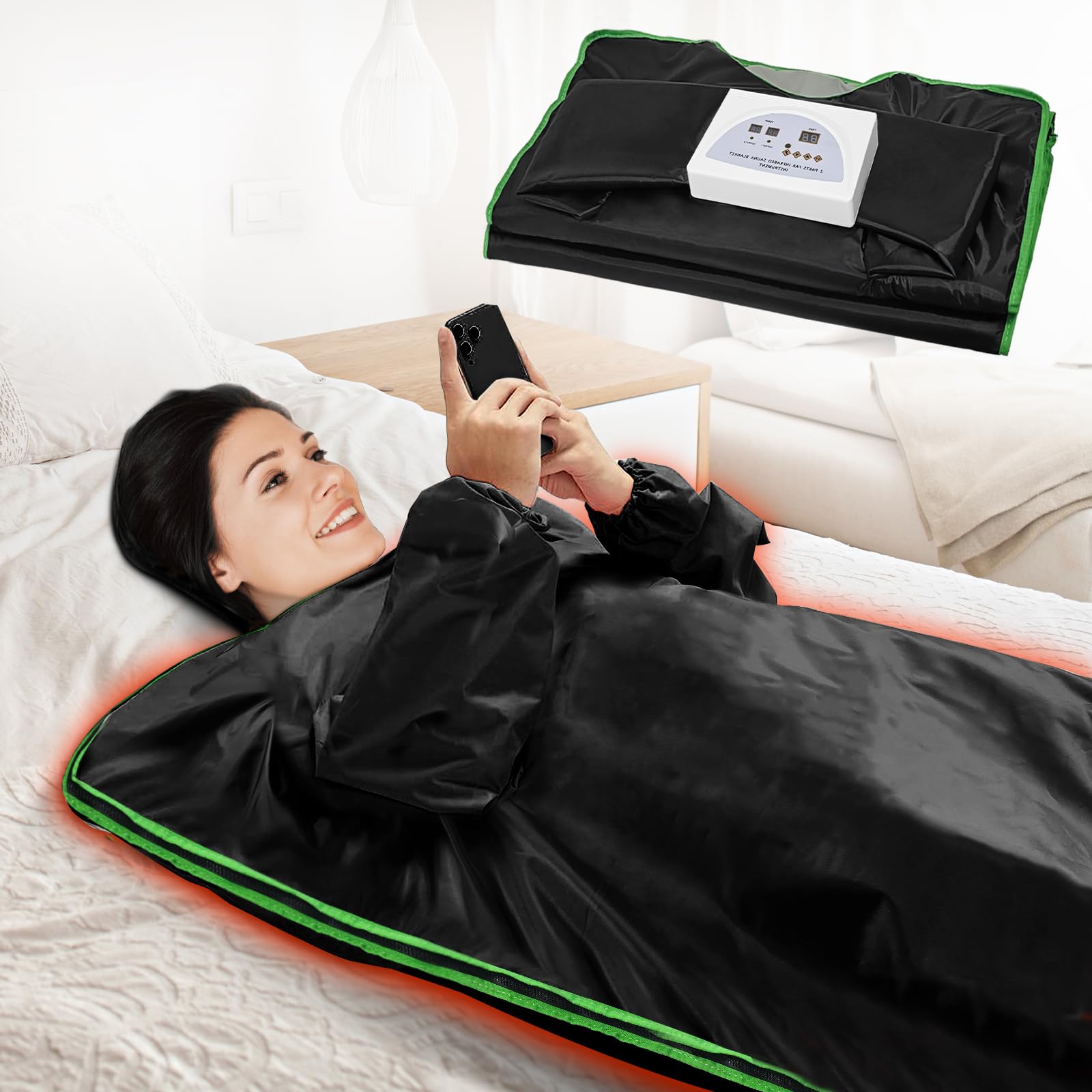 Portable Infrared Sauna Blanket with Remote Control - Detachable Sleeve for Full Body Relaxation - Home Spa Therapy for Weight Loss, Detox & Muscle Recovery