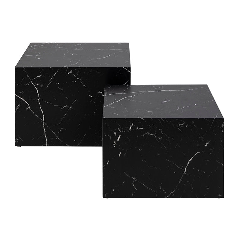 Black Marble Effect DICE Nest of 2 Square Coffee Tables - Modern Living Room Furniture for Small Spaces & Home Decor
