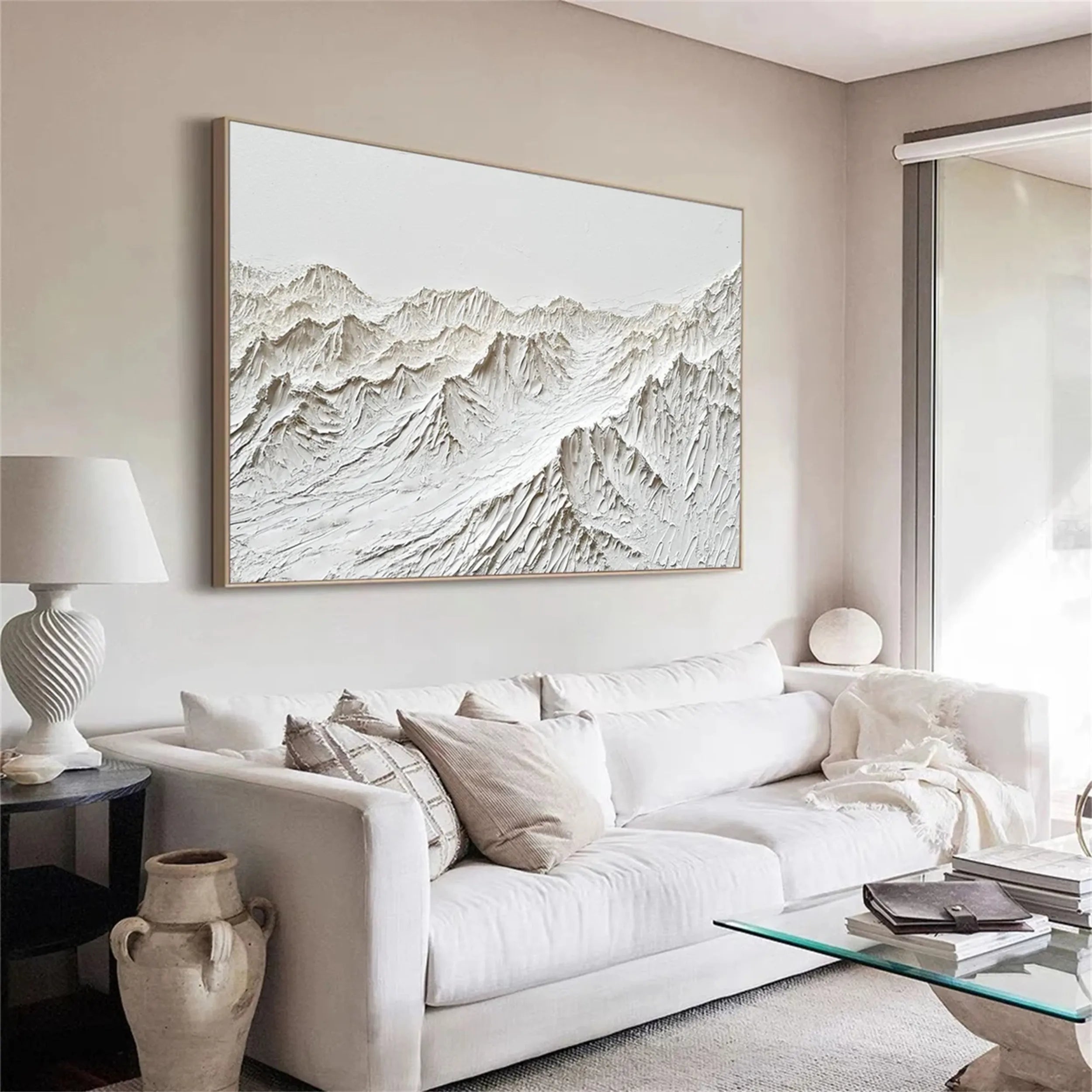 White Minimalist Textured Painting Canvas #MM248 - Abstract Wall Art for Modern Home & Office Decor
