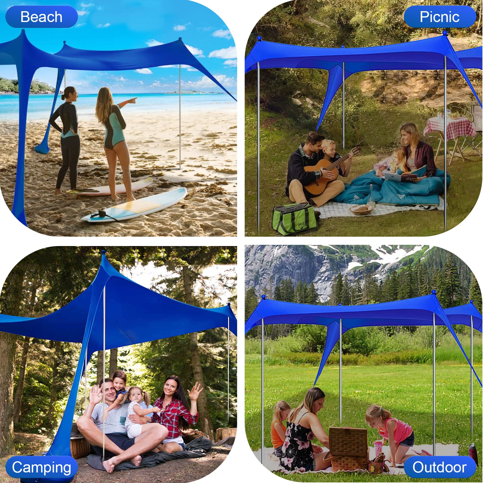 10X10 ft Beach Tent Sun Shelter with Sand Shovel, Tent Stakes & Stability Poles - UPF50+ Sun Shade Canopy for Camping, Fishing, Picnics, Backyard Fun - Perfect for Family Beach Days and Outdoor Adventures