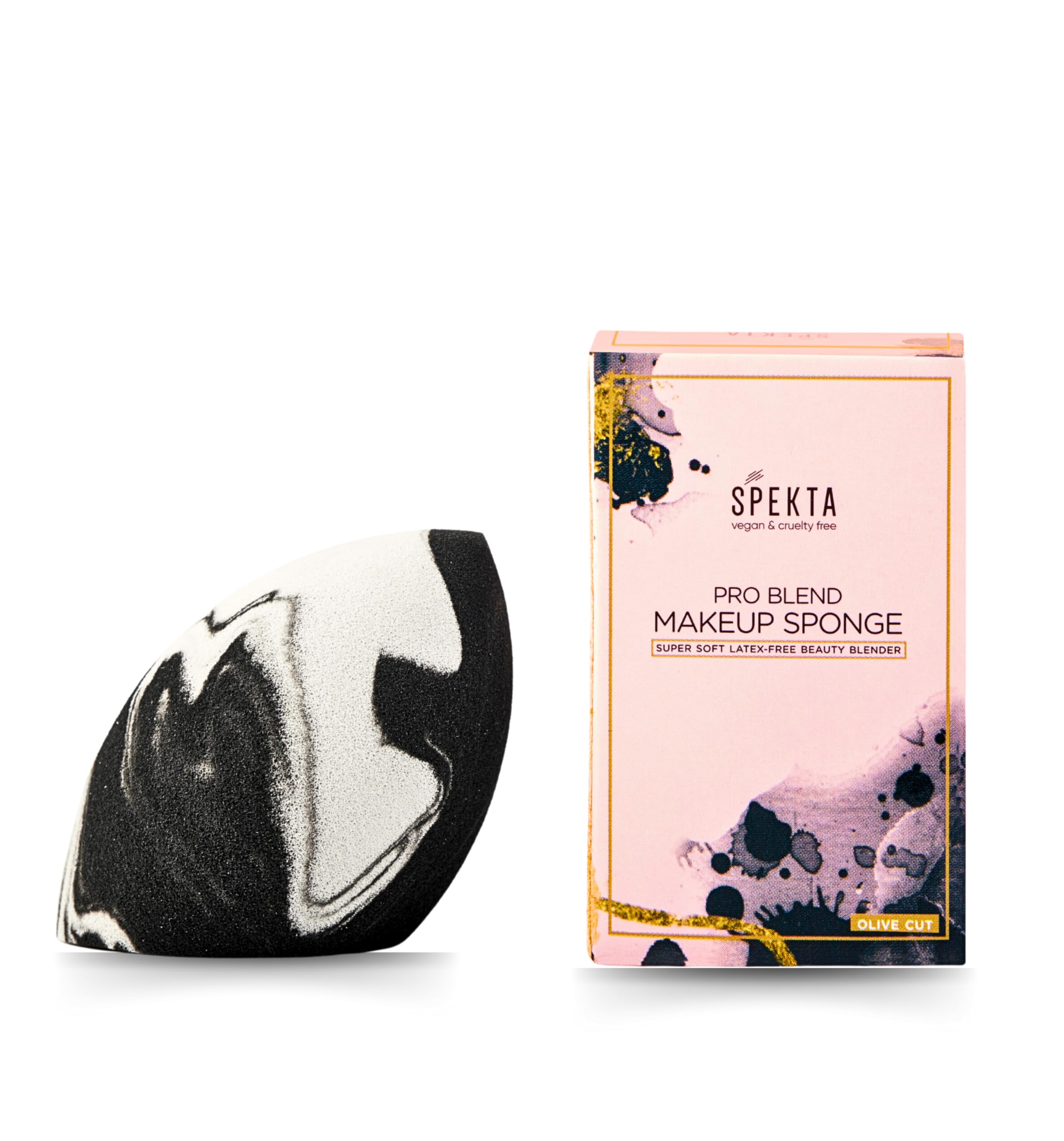 Spekta Pro Blend Soft Makeup Sponge - Latex Free Beauty Blender for Flawless Foundation Application | Olive Cut Shape with Travel Case | Perfect for Liquid, Cream & Powder Makeup | Wet or Dry Use for Seamless Blending (Pack of 1) | Ideal for Professional Makeup Artists & Everyday Beauty Routine