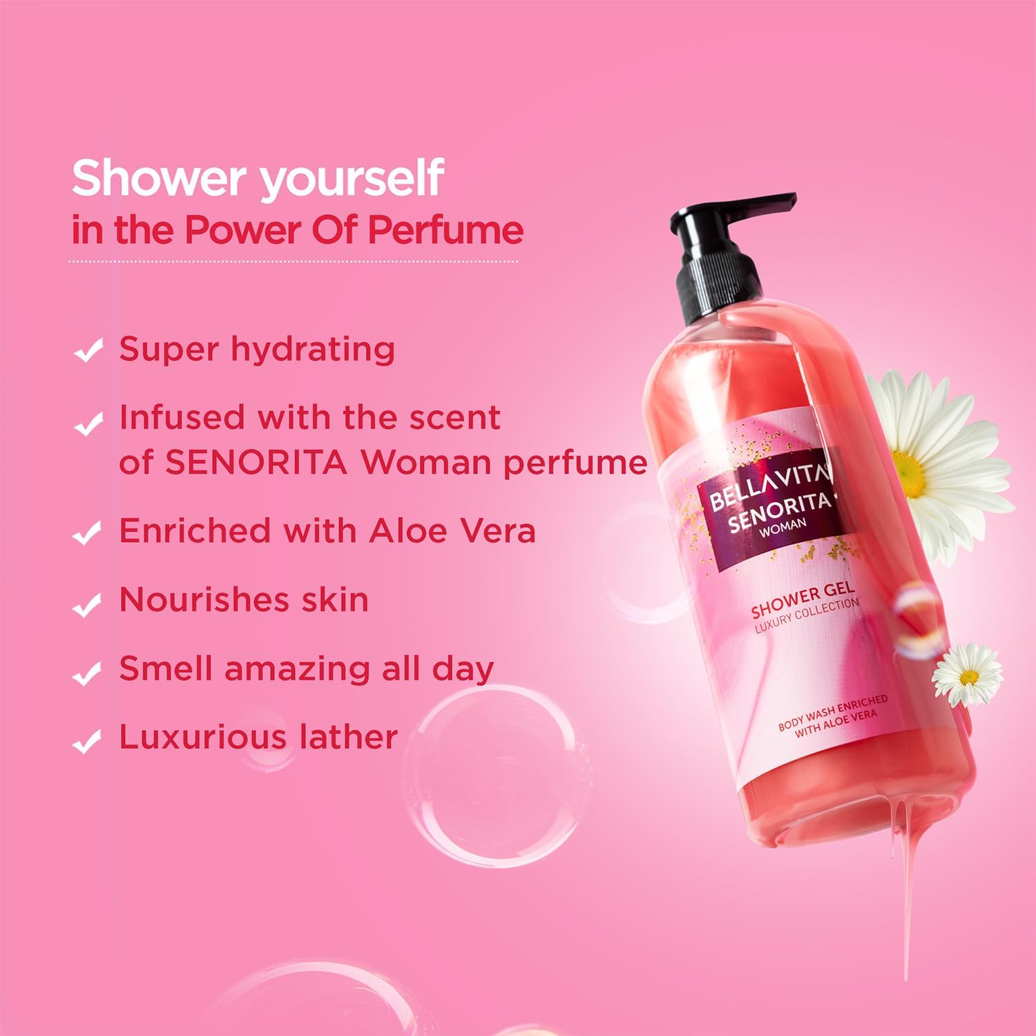 Bella Vita Luxury Senorita Women's Body Wash - Deep Cleansing, Hydrating & Moisturizing Shower Gel with Aloe Vera (500ml) for Softer, Smoother Skin | Perfect for Daily Shower, Spa Day & Relaxing Bath Time