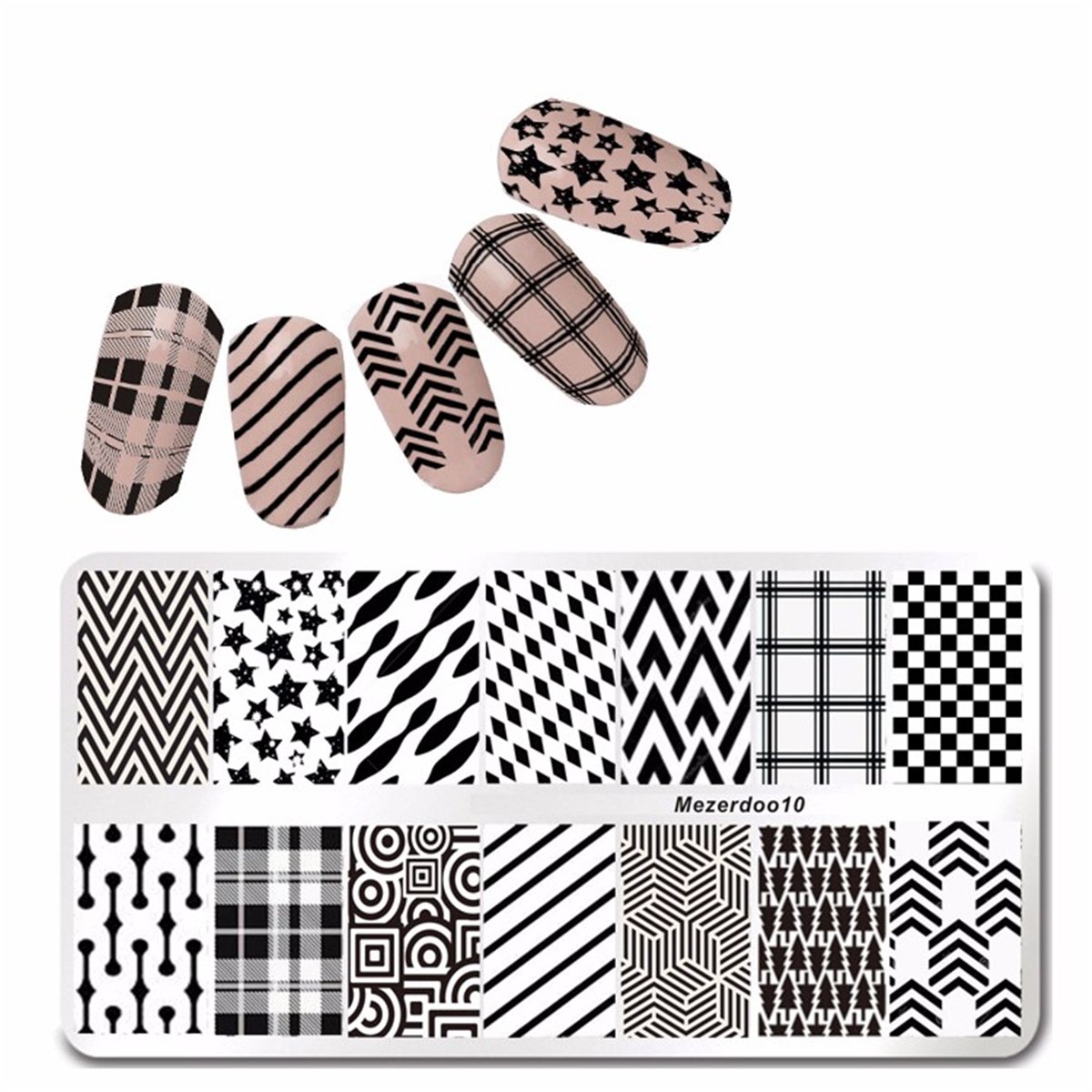Mezerdoo 1Pc Star Grid Checked Nail Art Stamping Plate - Striped Nail Design Template for DIY Manicure | Perfect for Salon, Home Nail Art & Party Glam Looks