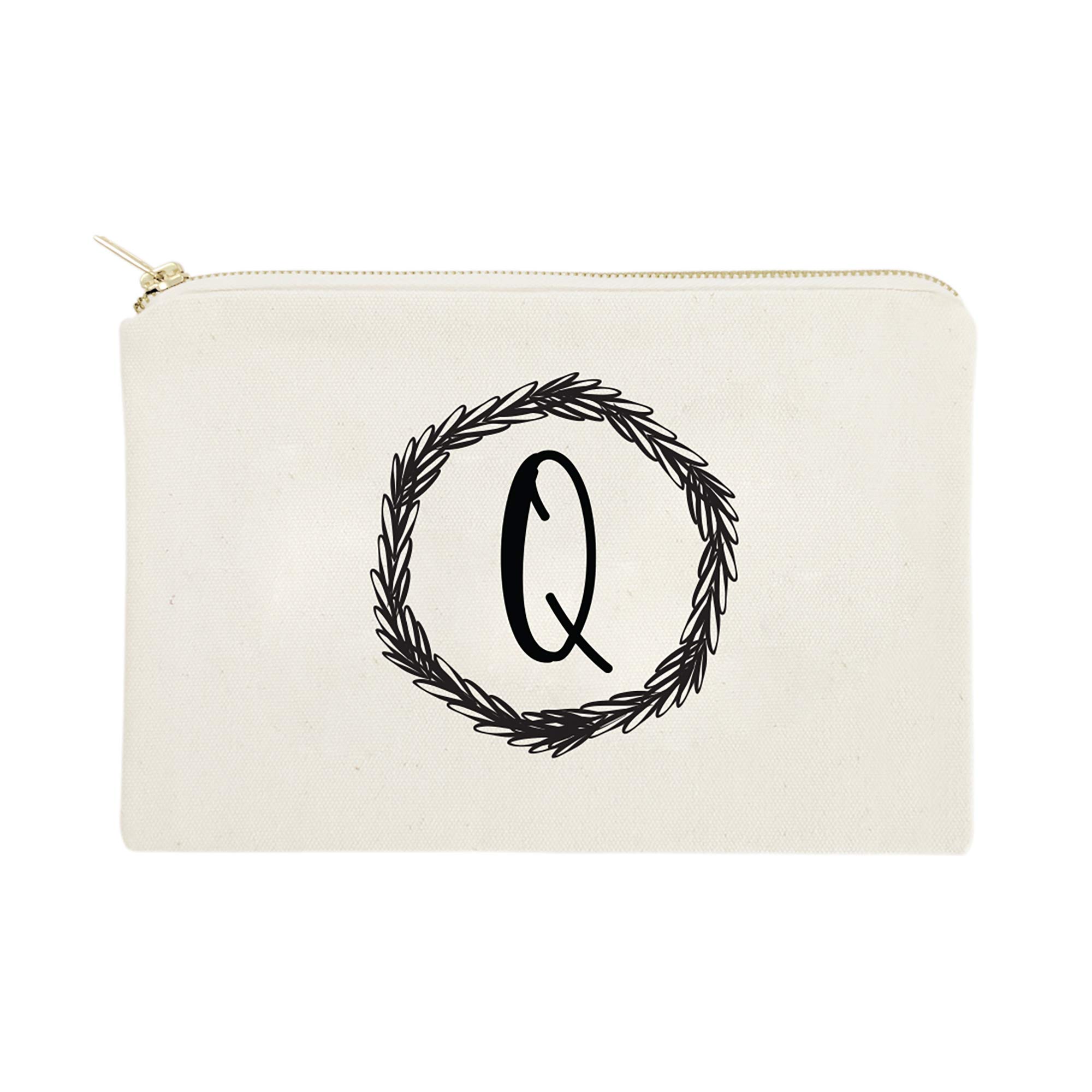 Personalized Monogram Initial Q Cosmetic Bag - Cotton & Canvas Travel Makeup Pouch for Women | Perfect for Travel, Gym & Everyday Use