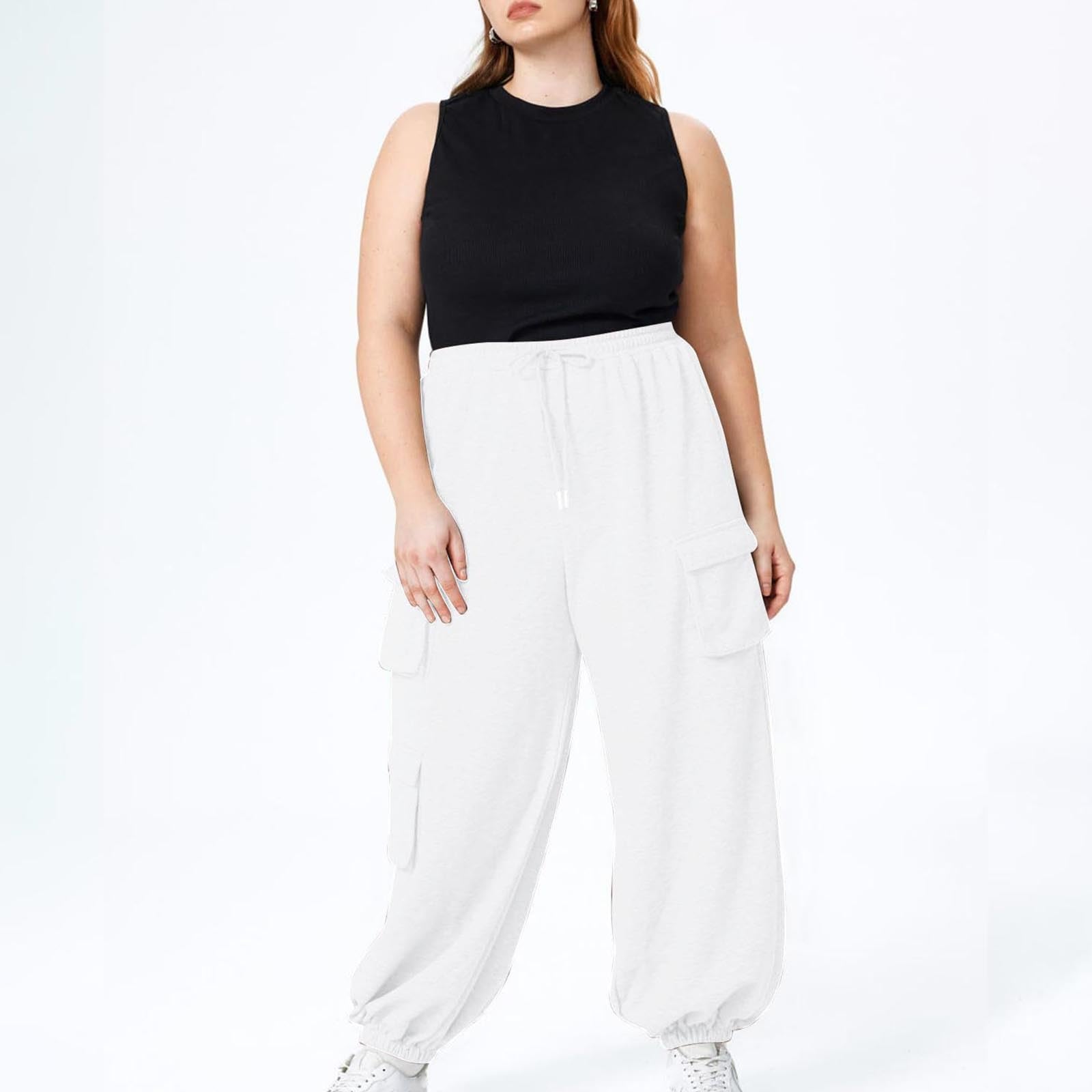 Women's High Waisted Cargo Joggers - Baggy Sweatpants with Pockets, Cinch Bottom for Casual & Athletic Wear | Lounge, Workout, Running, Travel Pants