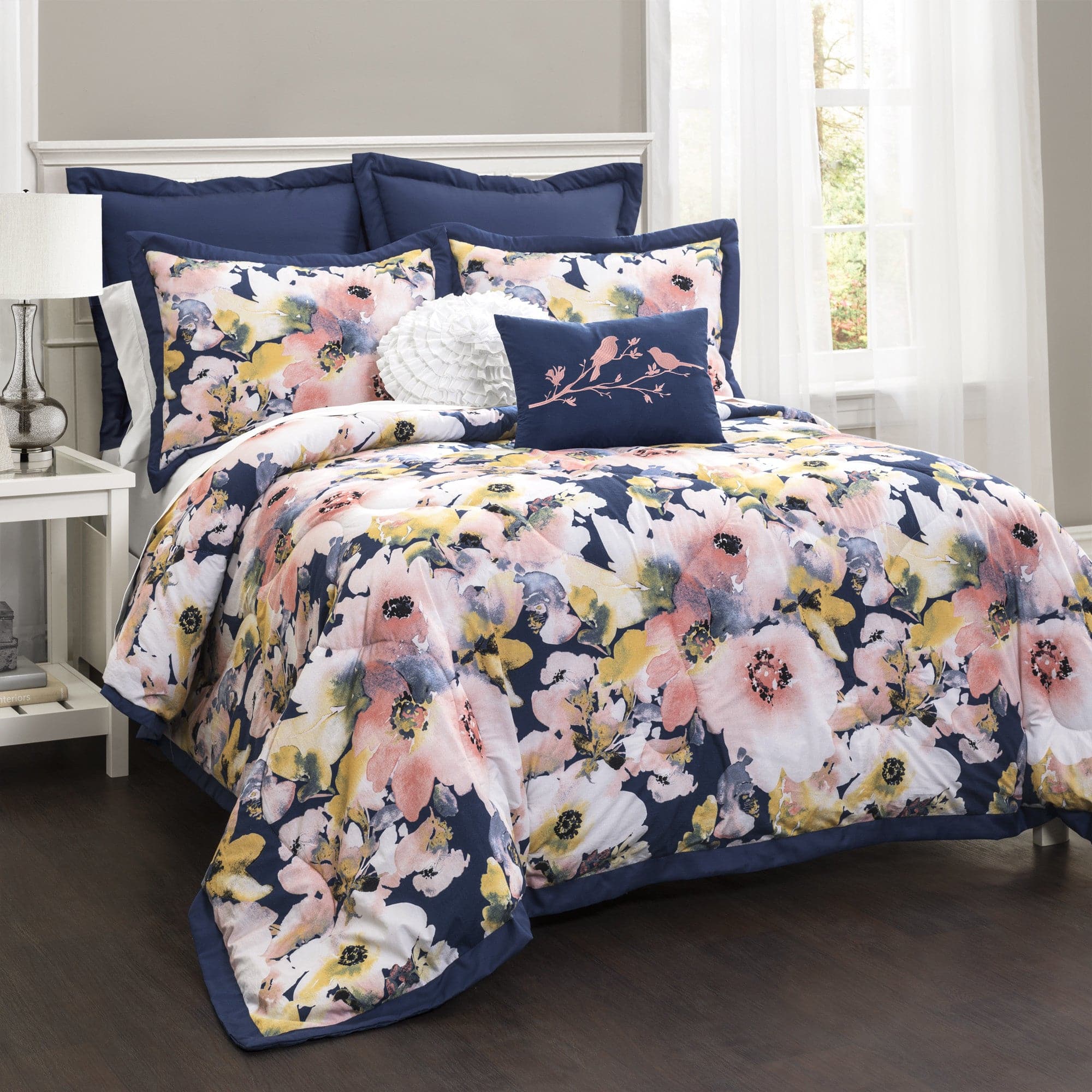 Floral Watercolor Comforter 7-Piece Bedding Set - Queen Size, Soft & Breathable - Perfect for Master Bedroom, Guest Room & Dorm Decor